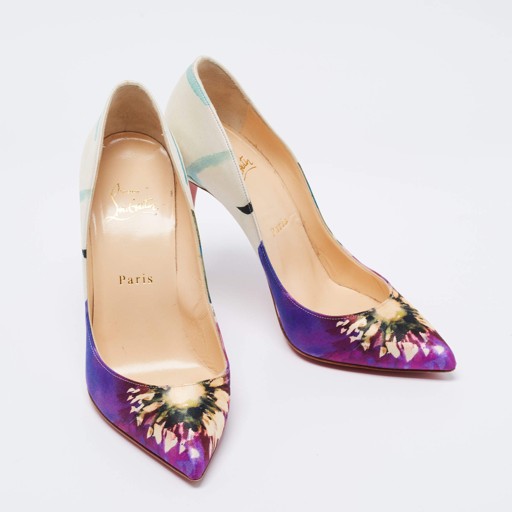 Pre Owned Christian Louboutin Multicolor Floral Print Canvas Pigalle Follies Pumps Size 38