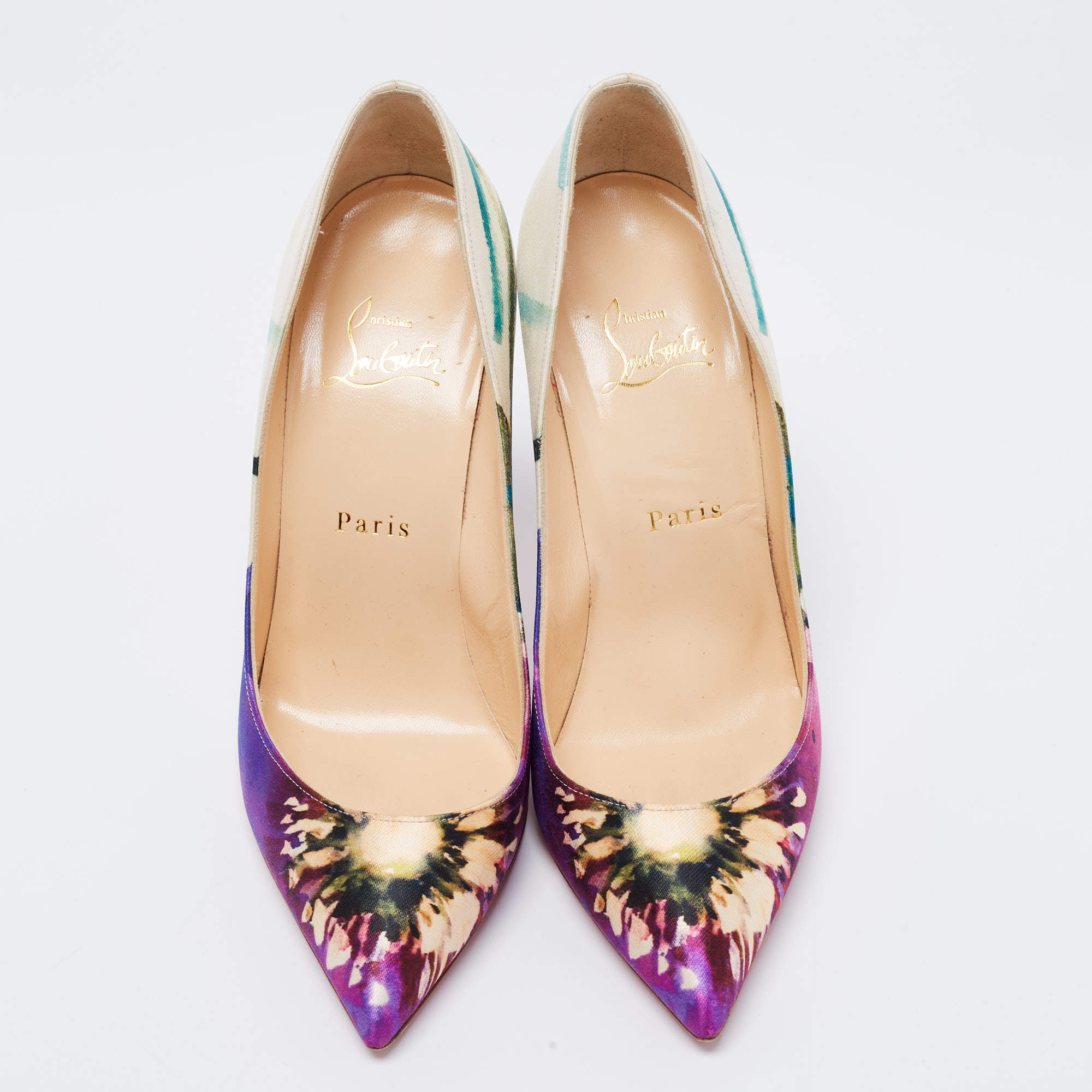 Pre Owned Christian Louboutin Multicolor Floral Print Canvas Pigalle Follies Pumps Size 38