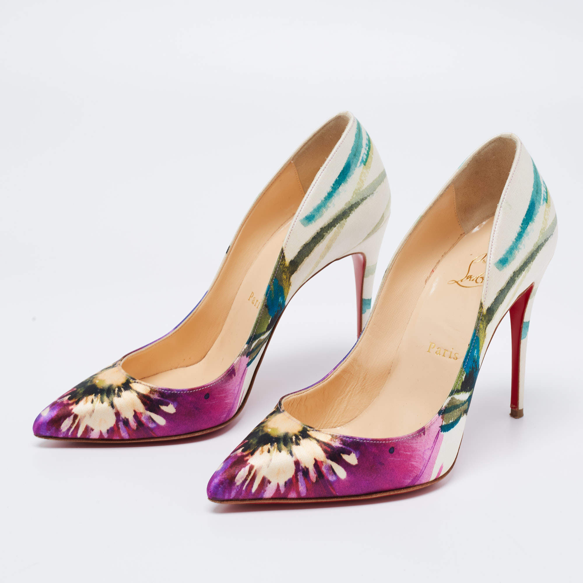 Pre Owned Christian Louboutin Multicolor Floral Print Canvas Pigalle Follies Pumps Size 38