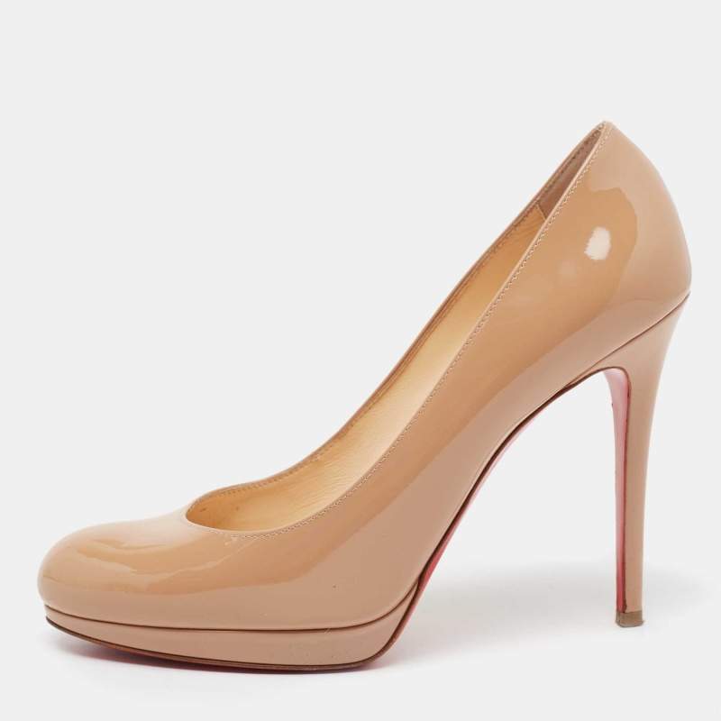 Pre Owned Christian Louboutin Beige Patent Leather New Simple Pumps Size 39.5