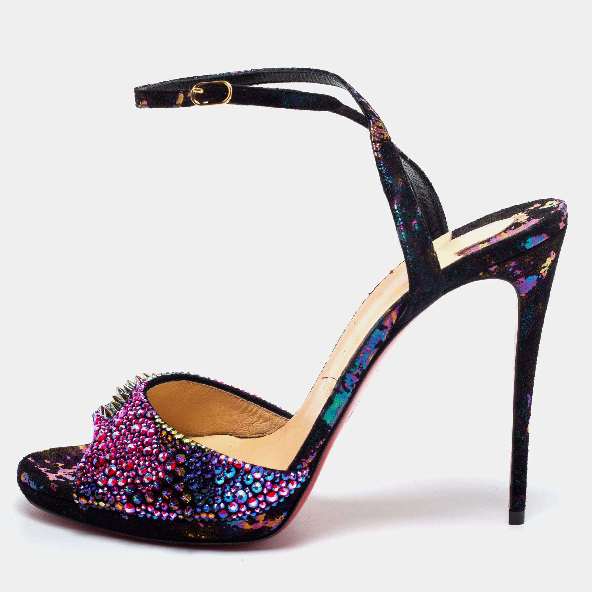 Pre Owned صندل كريستيان لوبوتان لوبيلو بلينغ باغ غليتر وسويدي متعدد الألوان مقاس 40