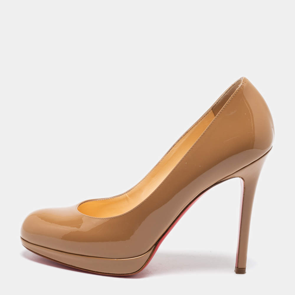 Pre Owned Christian Louboutin Beige Patent Leather New Simple Platform Pumps Size 36