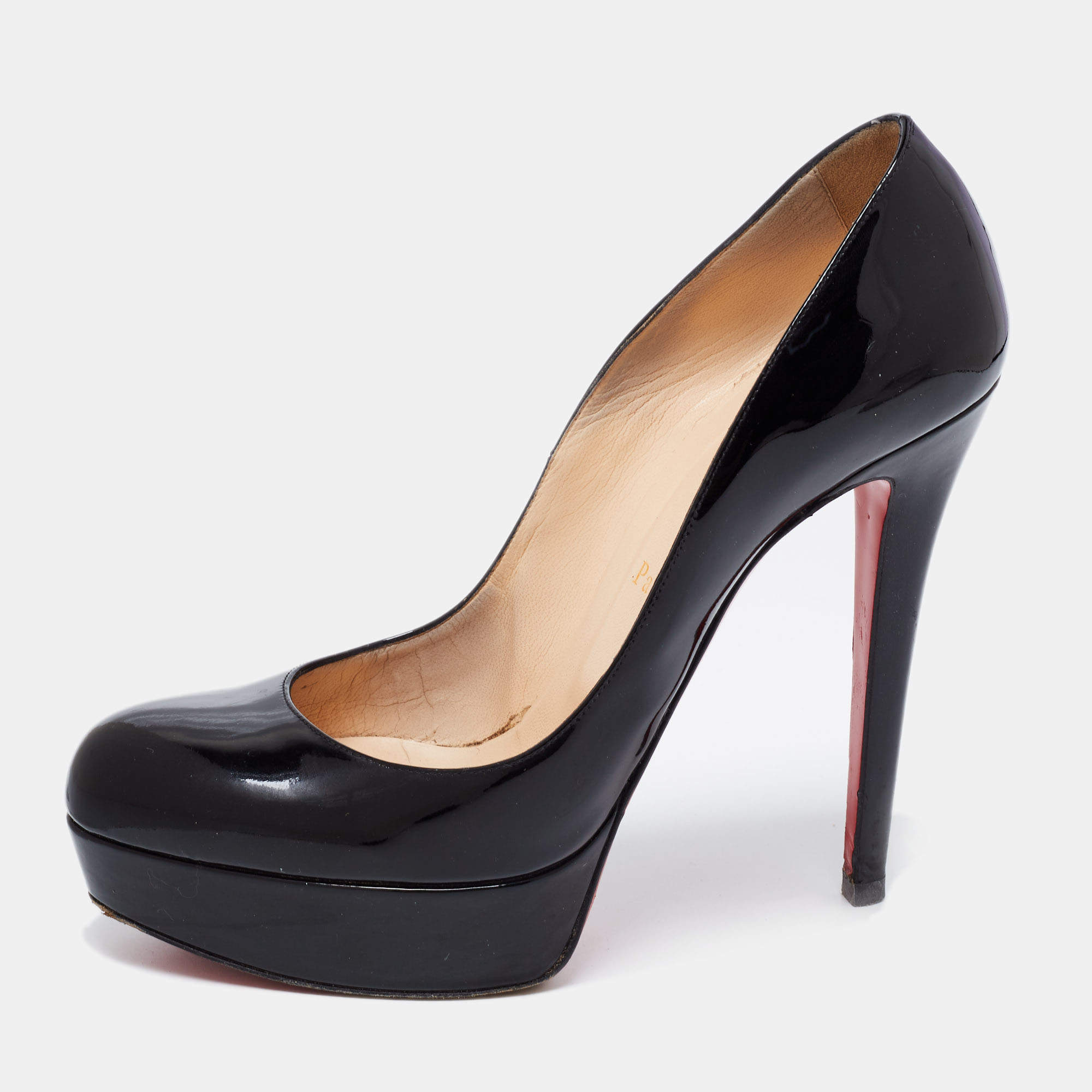 Pre Owned Christian Louboutin Black Patent Leather Bianca Platform Pumps Size 39.5