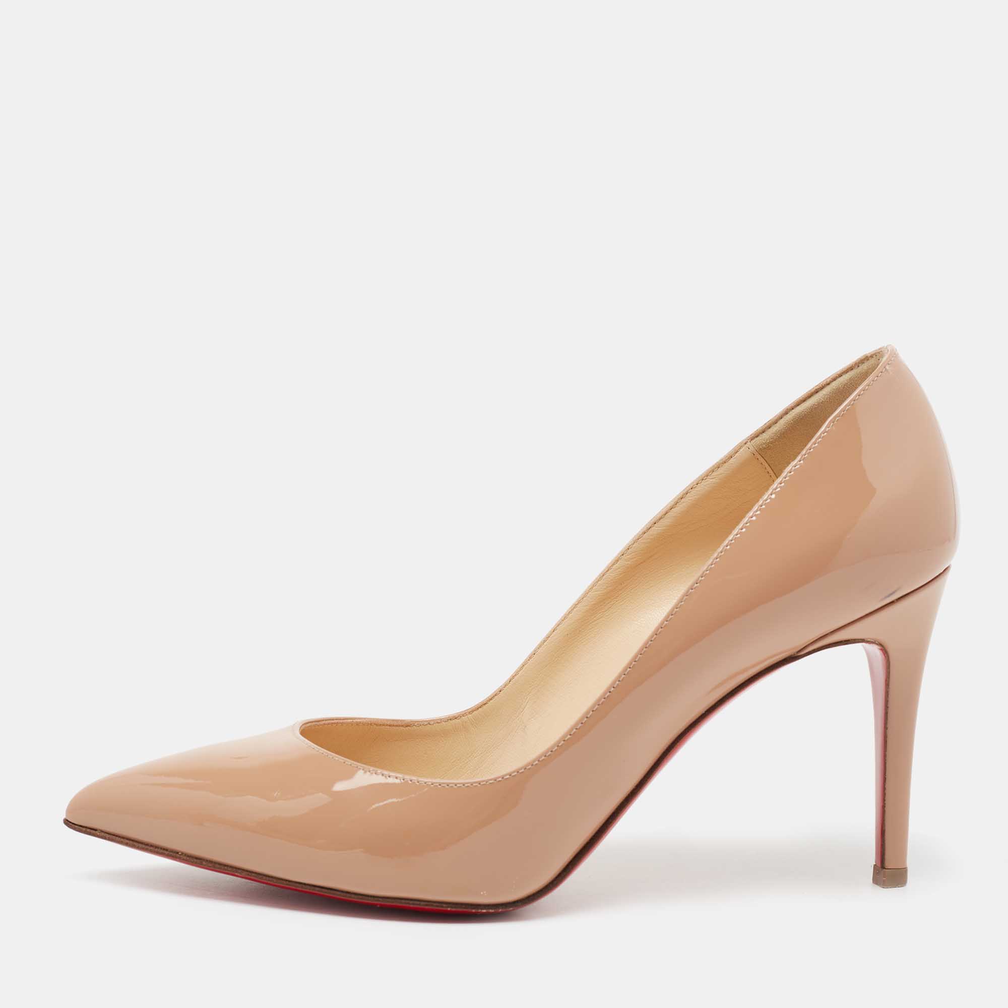 Christian Louboutin Beige Patent Leather Pigalle Pumps Size 38.5