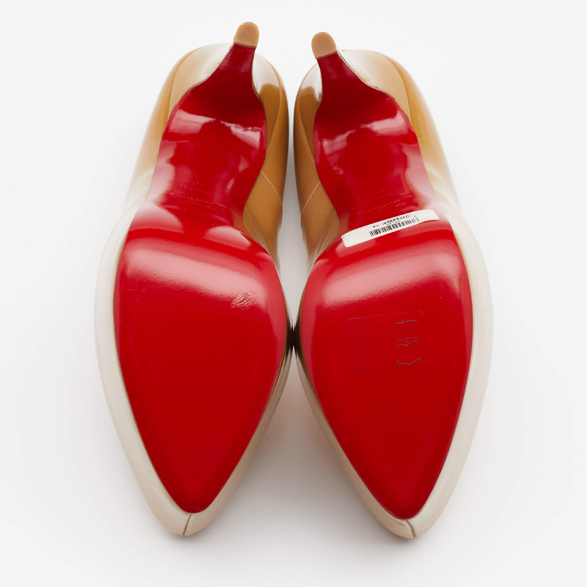 Pre Owned Christian Louboutin Beige Patent Leather Daffodile Platform Pumps Size 40