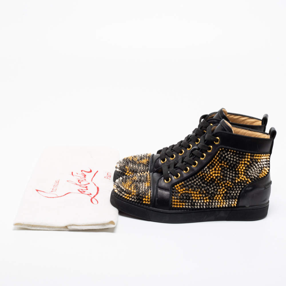 CHRISTIAN LOUBOUTIN Size 10 Black Gold Leather Louis All Over Spikes High  Top Sneakers