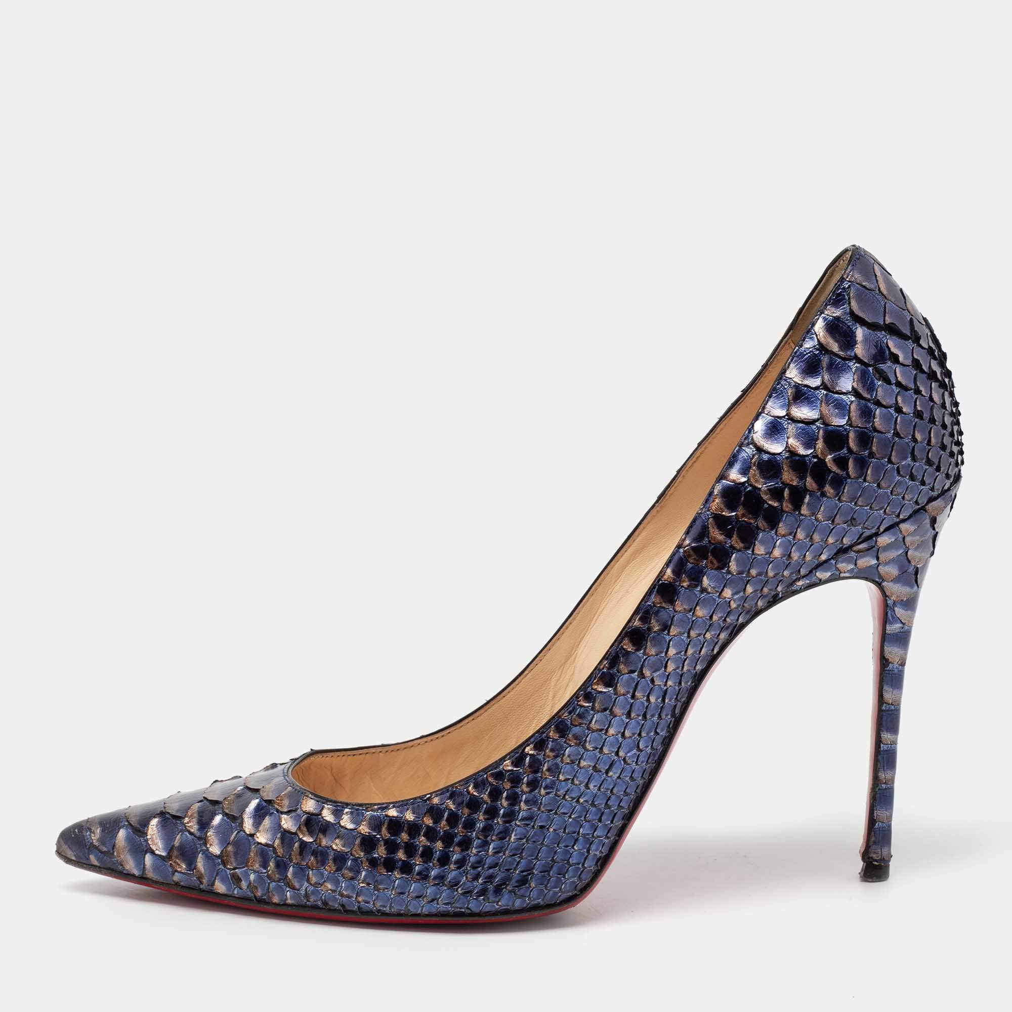 Pre Owned Christian Louboutin Metallic Blue Python Leather Kate Pumps Size 40.5