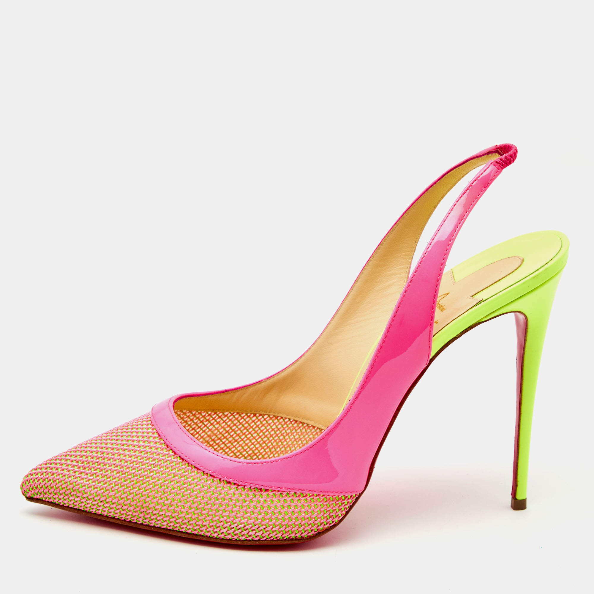 Christian Louboutin Multicolor Patent Leather and Mesh Miluna Slingback Sandals Size 41