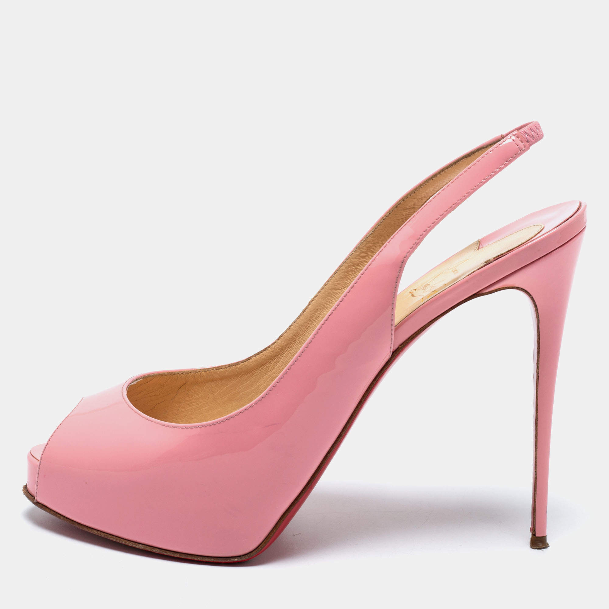 Christian Louboutin Pink Patent Leather Private Number Slingback Sandals Size 41