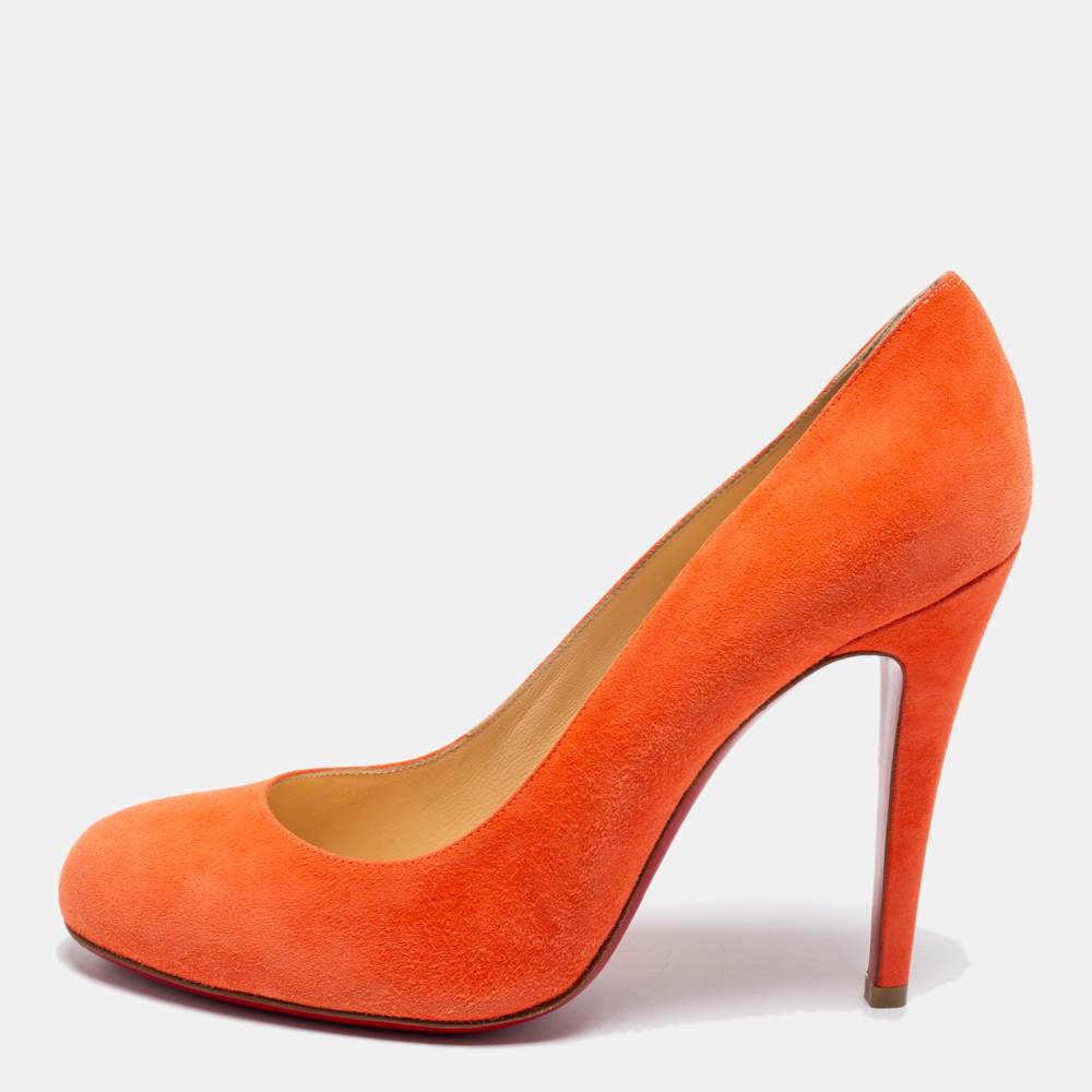 Pre Owned Christian Louboutin Orange Suede Simple Pumps Size 40.5