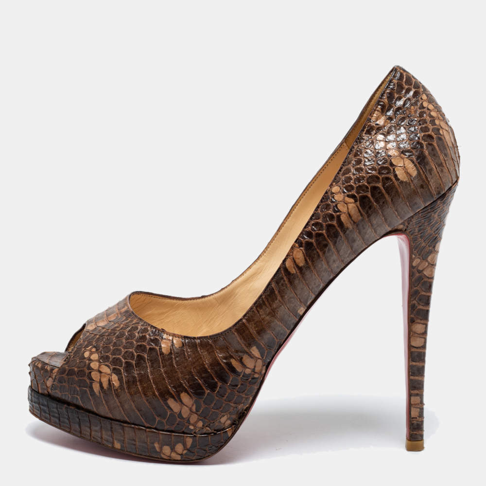 Pre Owned Christian Louboutin Brown/Beige Water Snake Altadama Platform Pumps Size 41