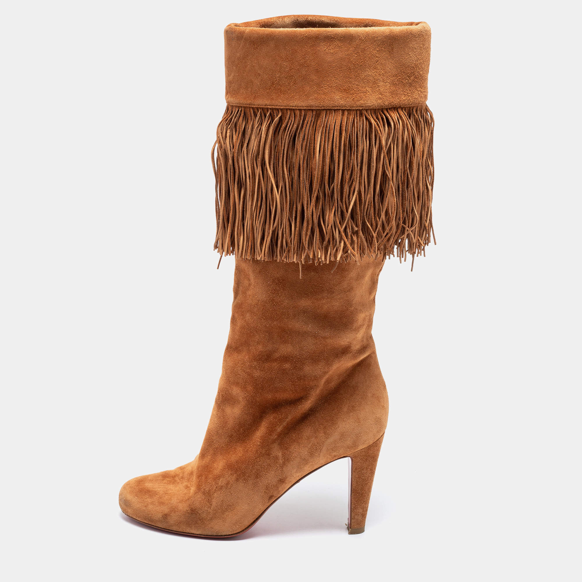 bison nål Bygge videre på Christian Louboutin Brown Suede Fringe Mid Calf Boots Size 38 Christian  Louboutin | TLC