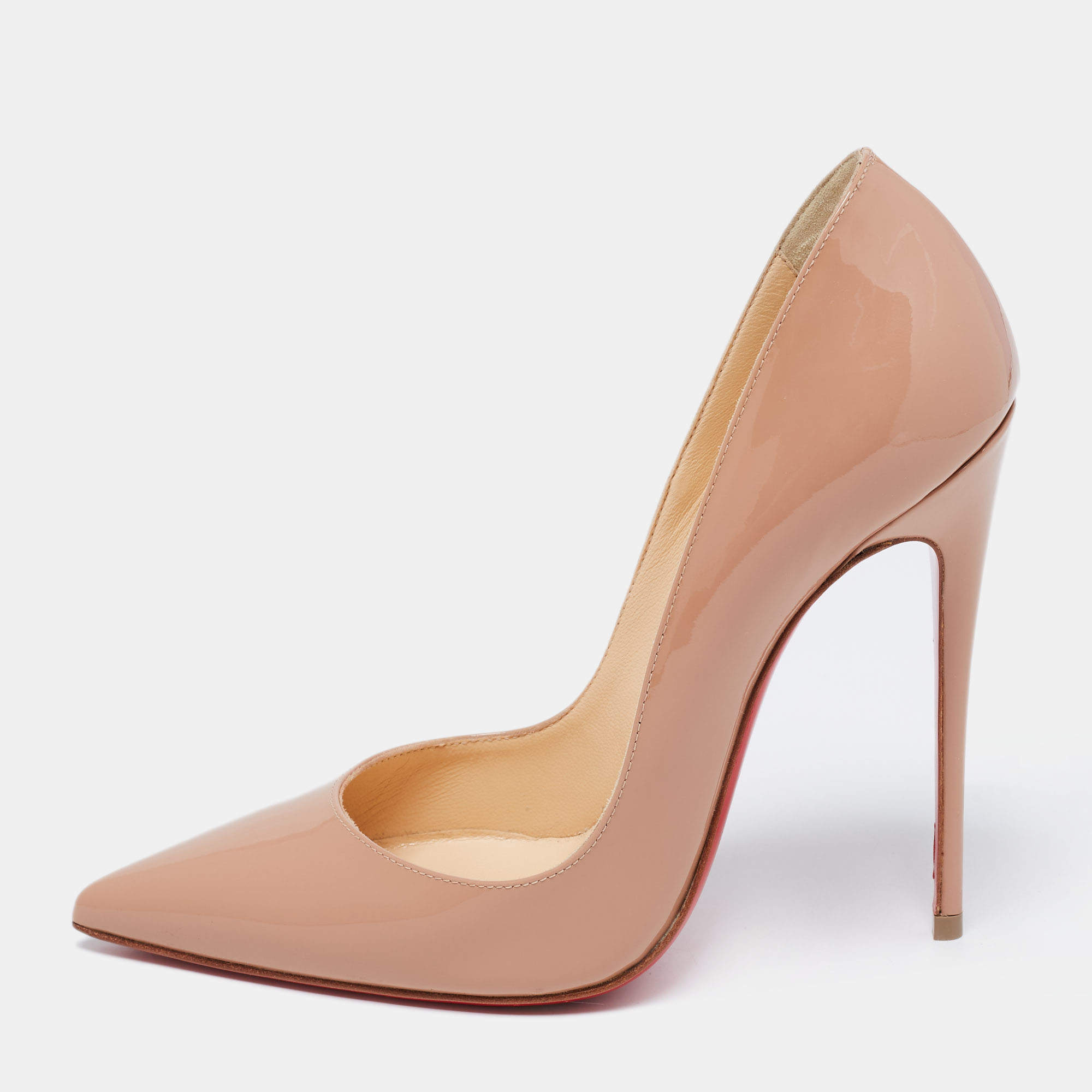 Pre Owned Christian Louboutin Beige Patent Leather So Kate Pumps Size 37