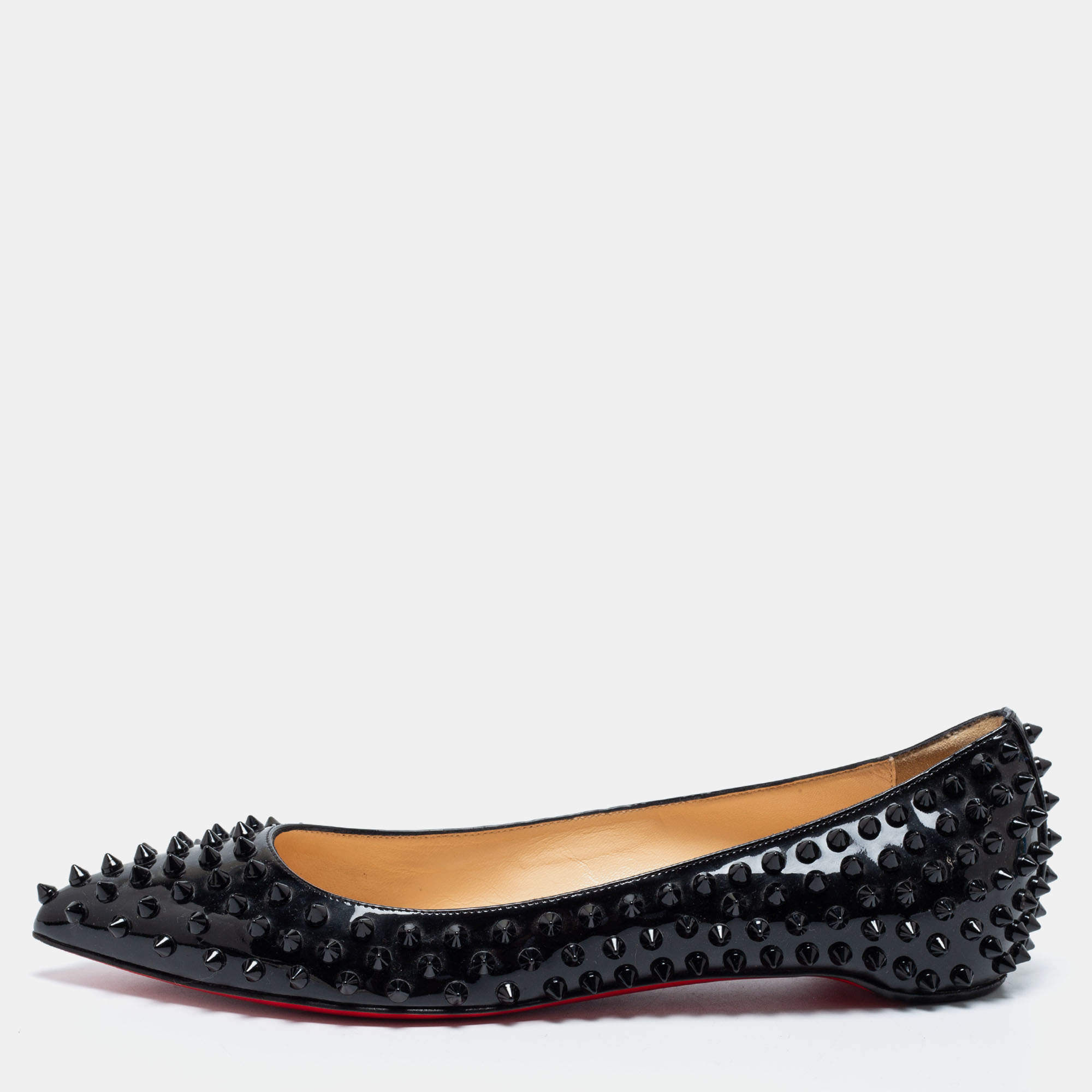 Christian Louboutin Black Patent Leather Pigalle Spikes Ballet Flats Size 41