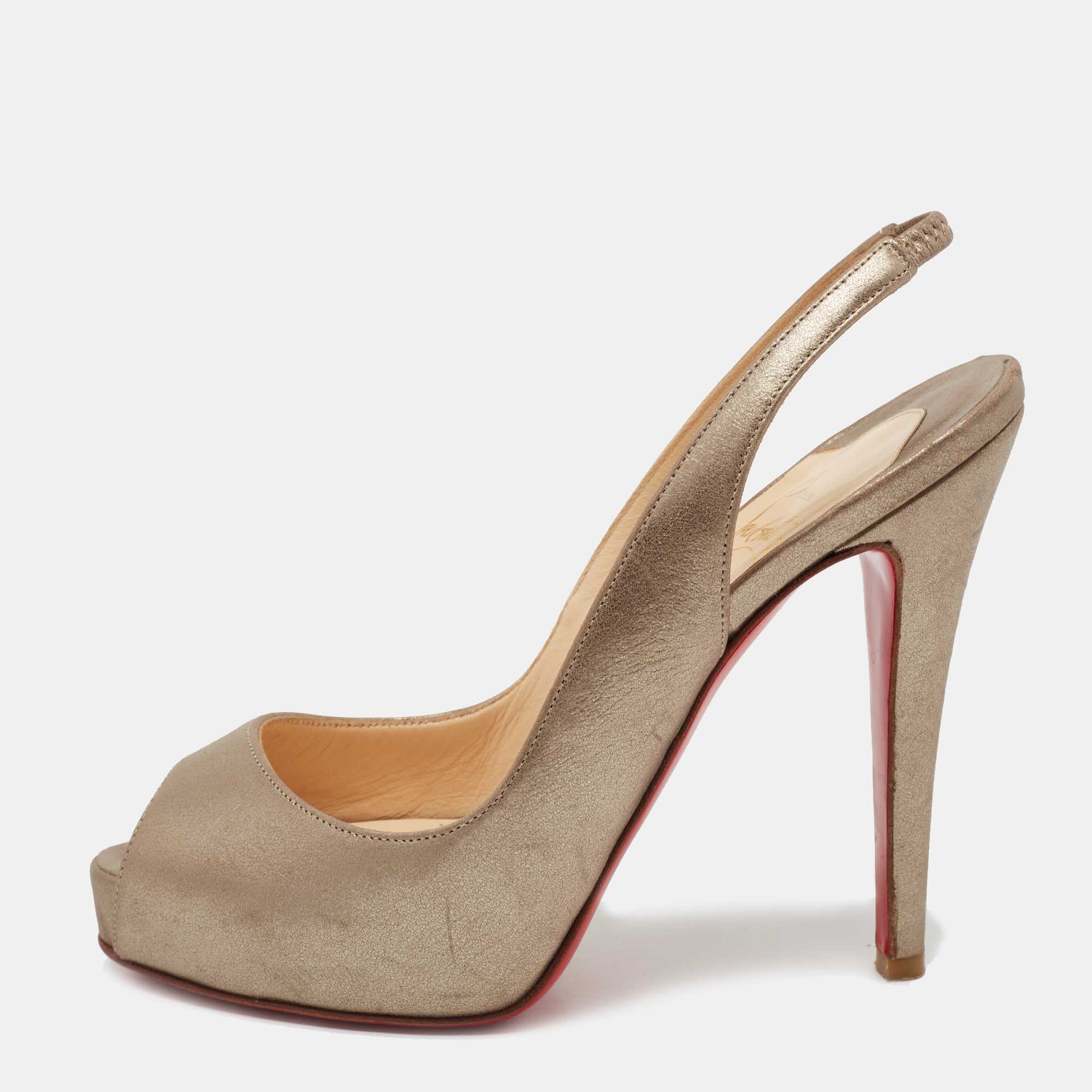 Christian Louboutin Metallic Leather No Prive Slingback Sandals Size 35