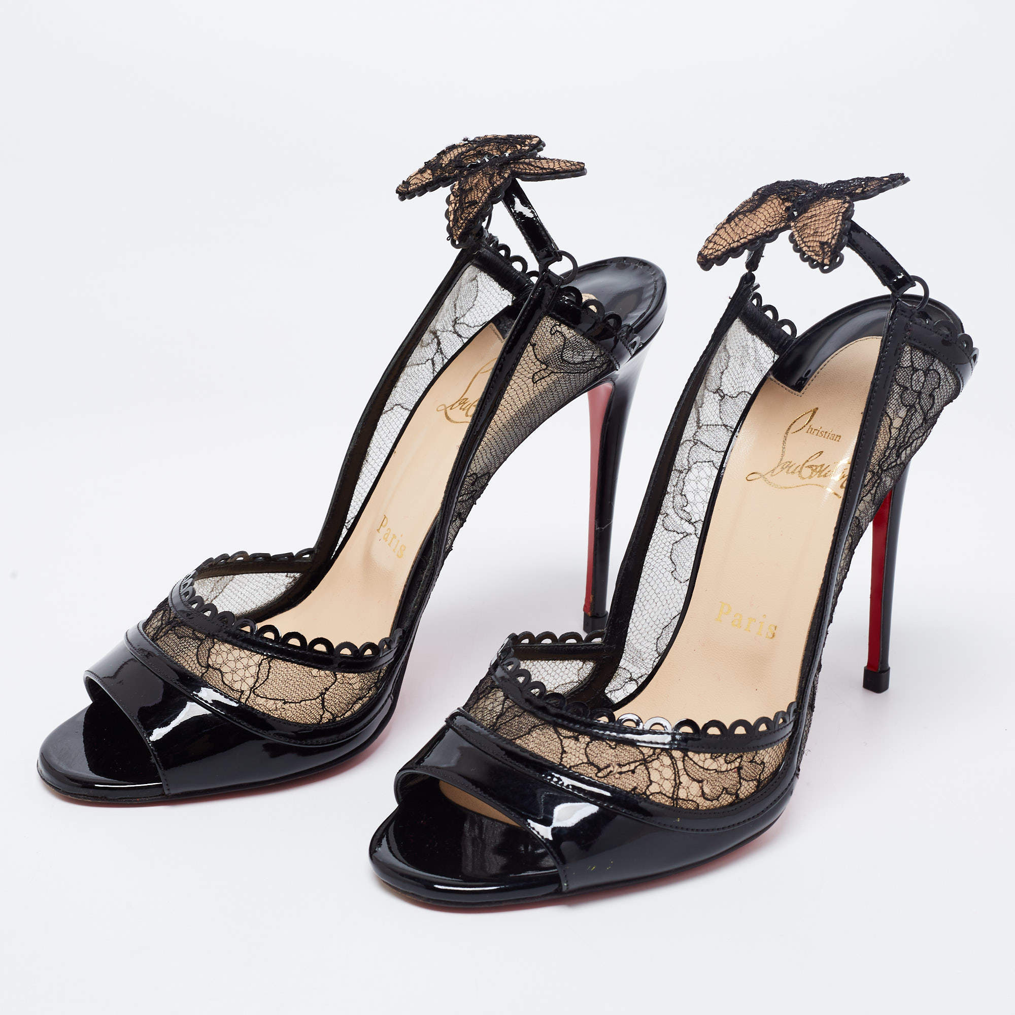 Christian Louboutin Black Lace and Patent Leather Chantilly