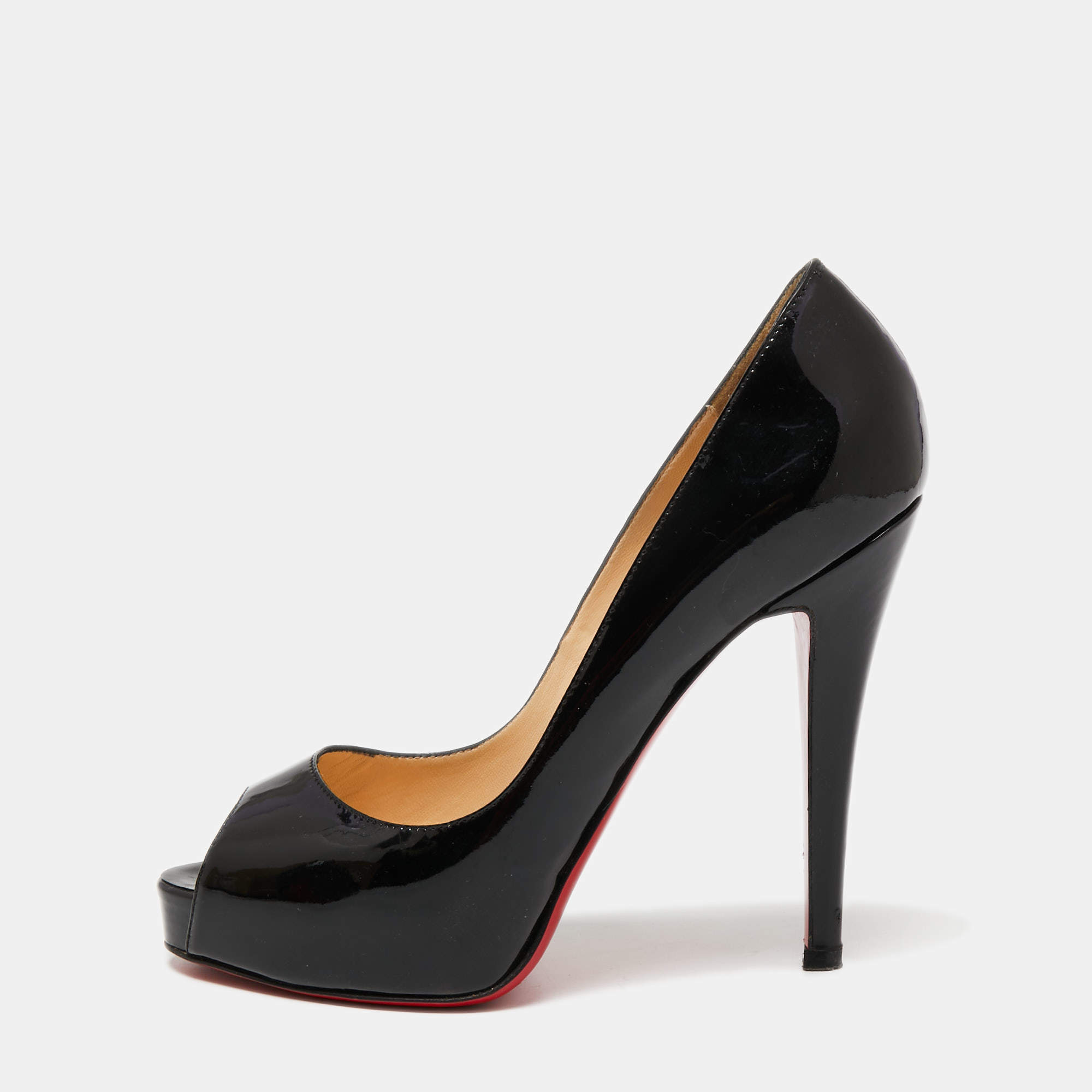 مملوكة مسبقًا Christian Louboutin Black Patent Leather Very Prive Peep-Toe Pumps Size 36