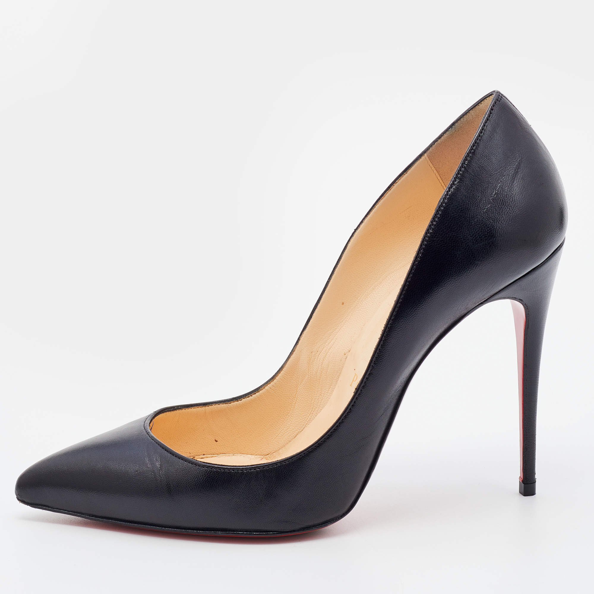 مملوكة مسبقًا Christian Louboutin Black Leather Pigalle Pointed Toe Pumps Size 37