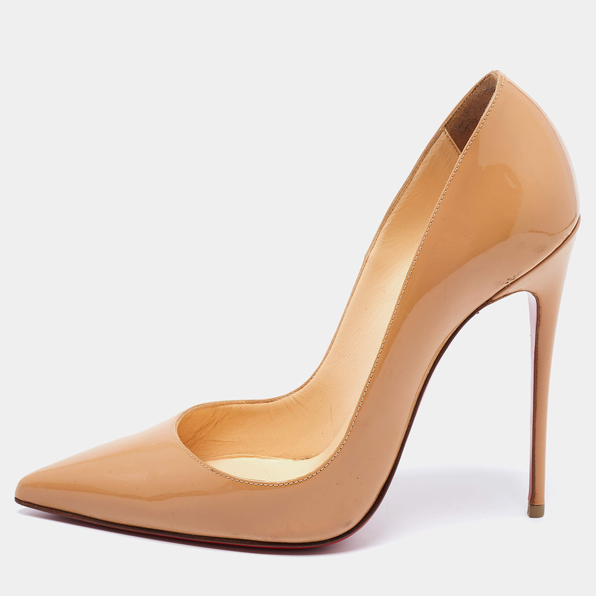 Pre Owned Christian Louboutin Beige Patent Pigalle Pumps Size 38