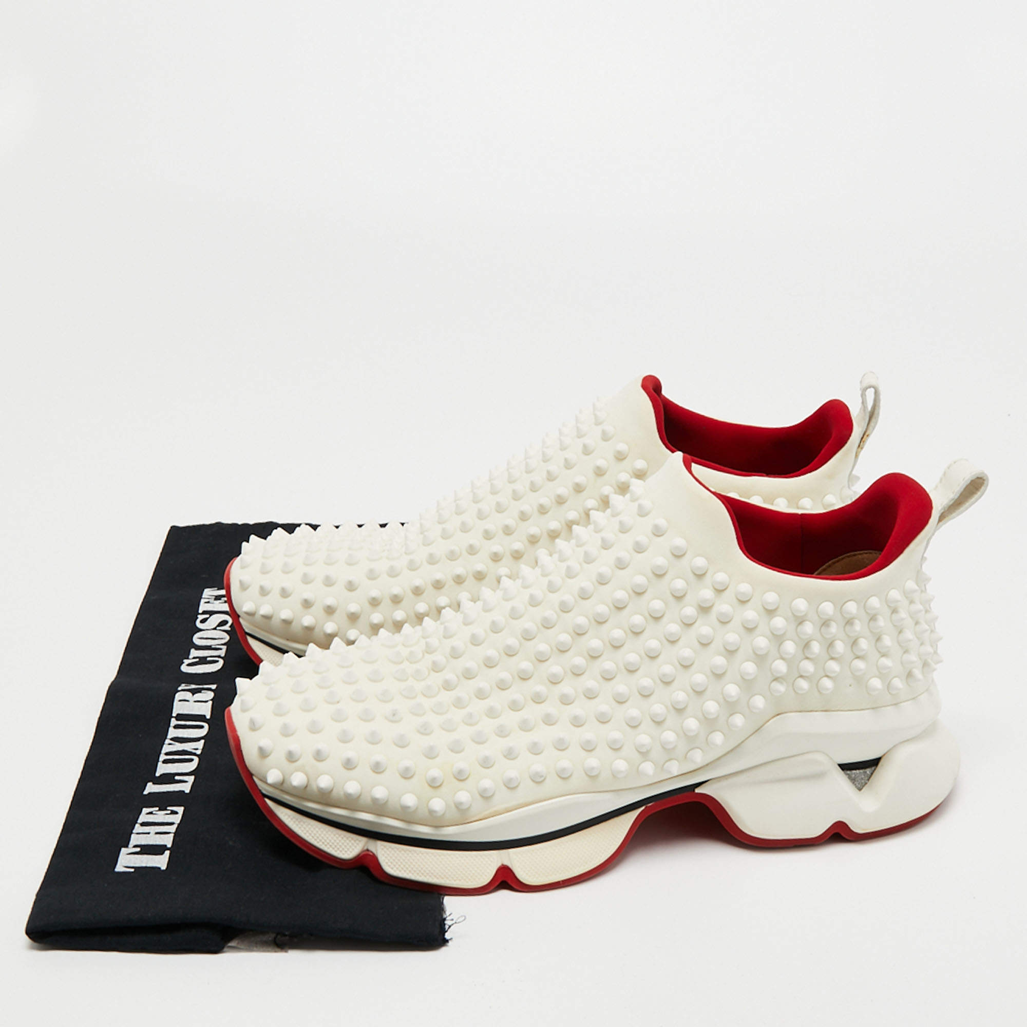 Christian Louboutin White Canvas Spike Sock Slip On Sneakers Size 41.5 Christian  Louboutin