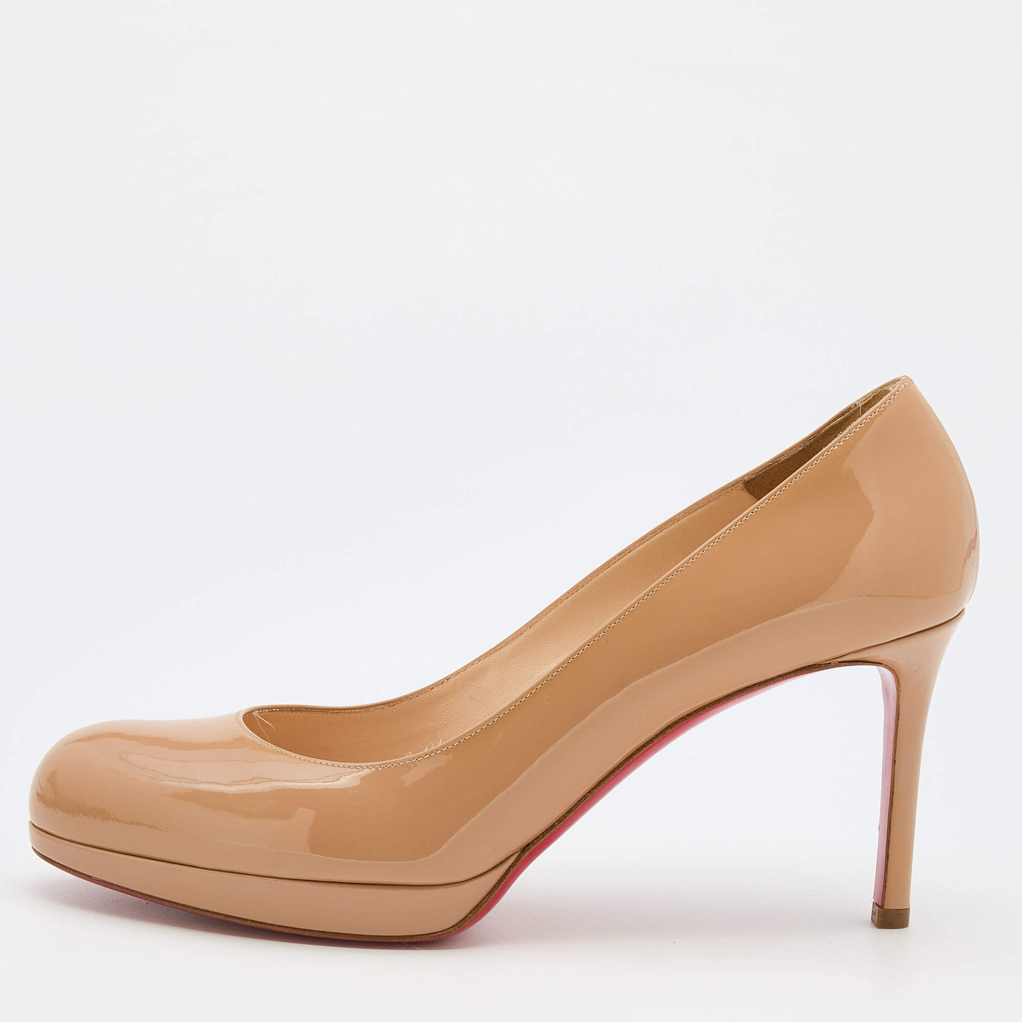 Pre Owned Christian Louboutin Beige Patent Leather New Simple Pumps Size 39