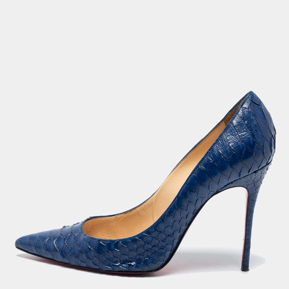 Pre Owned Christian Louboutin Blue Python Leather So Kate Pumps Size 38.5