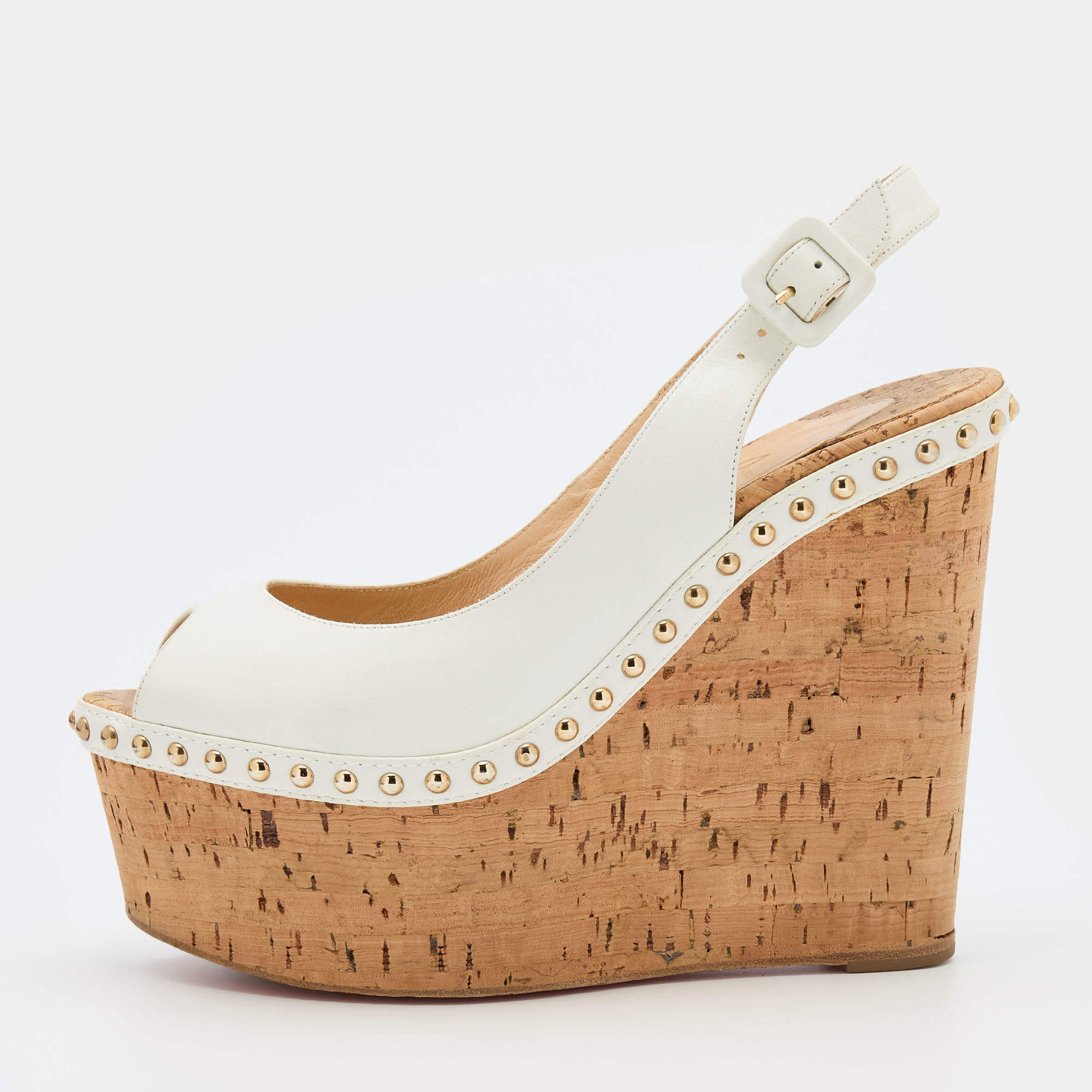 Christian Louboutin Canvas Slingback Ivory Wedge Heels Size 37. sold