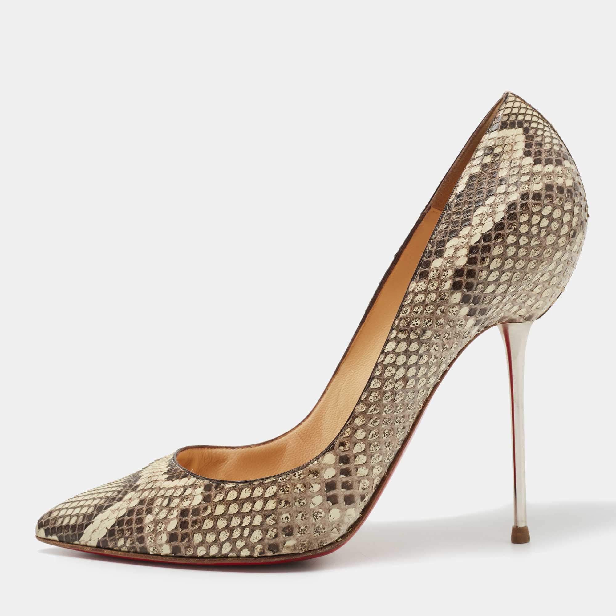 Pre Owned Christian Louboutin Brown/Cream Python  Lipsinka  Pumps Size 39.5