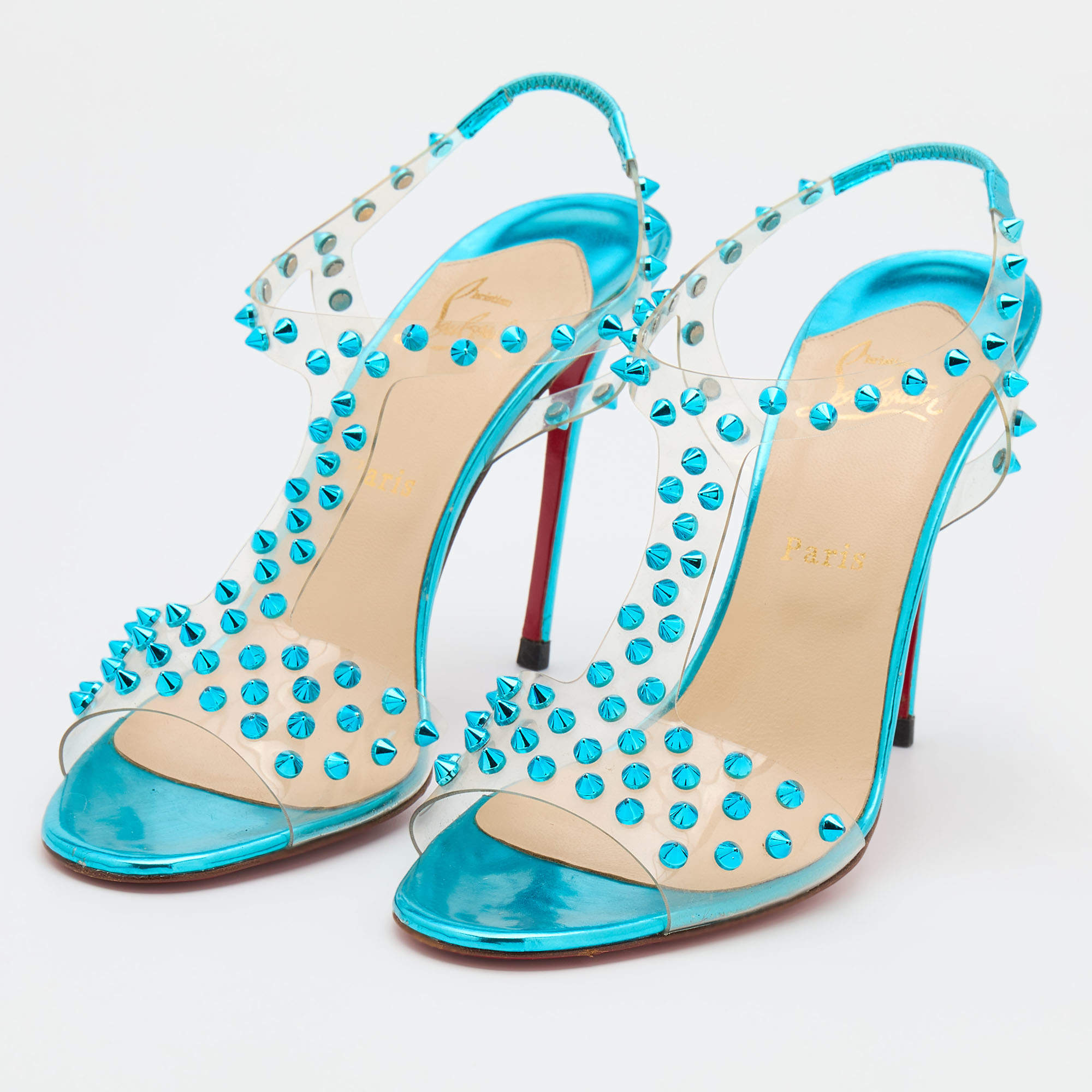 Christian Louboutin Transparent/Turquoise PVC and Leather Spike J