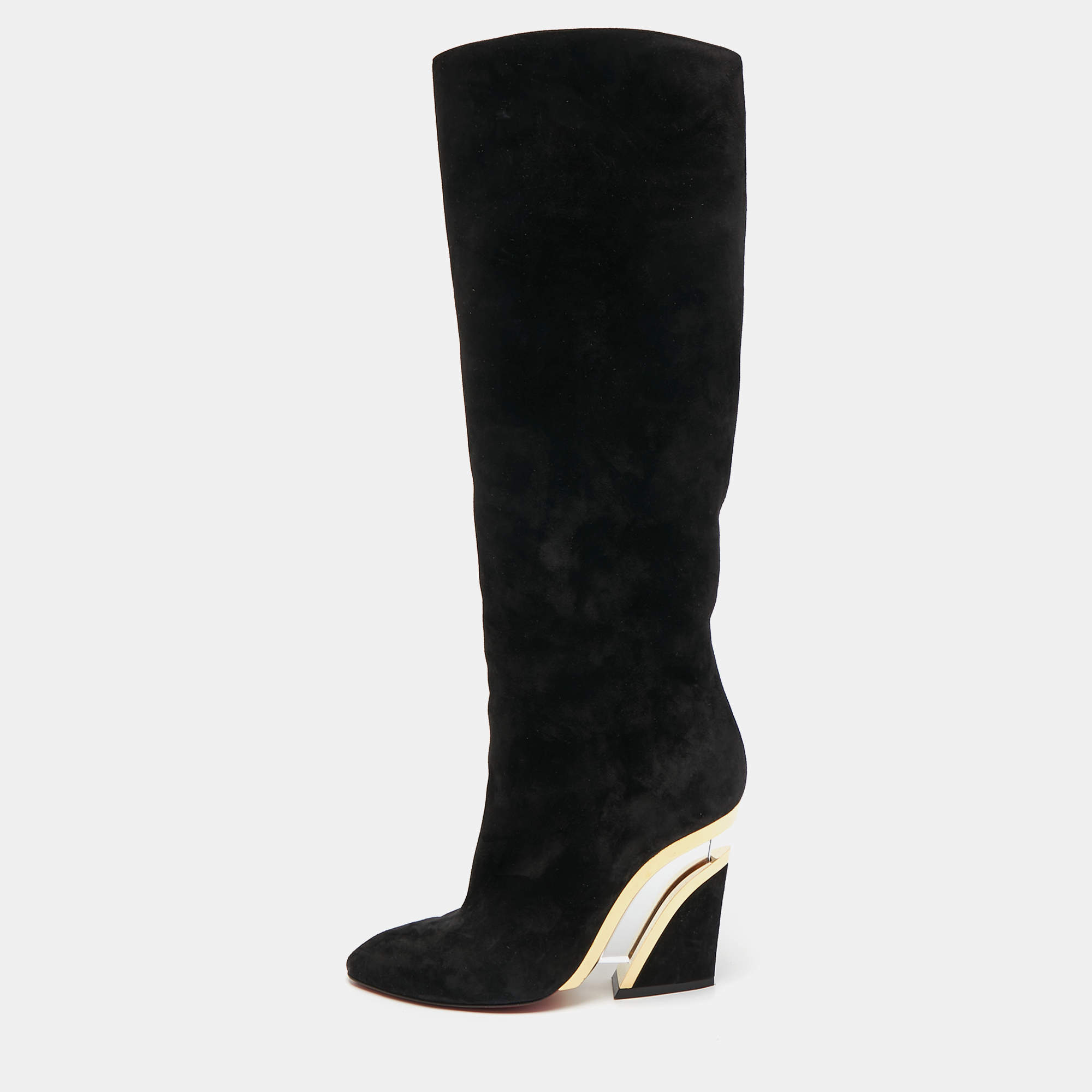 مملوكة مسبقًا Christian Louboutin Black Suede Knee Length Boots Size 38