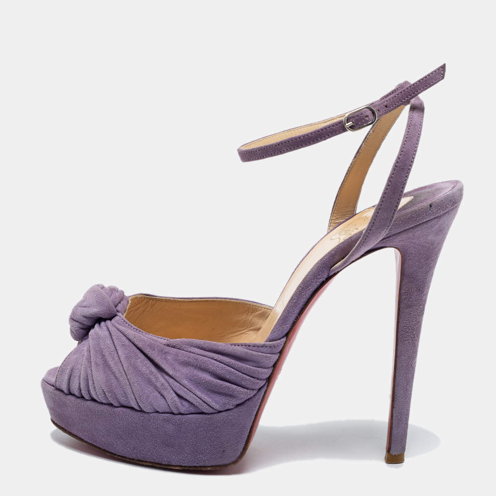 Pre Owned Christian Louboutin Lilac Knotted Suede Greissimo Pumps Size 37.5
