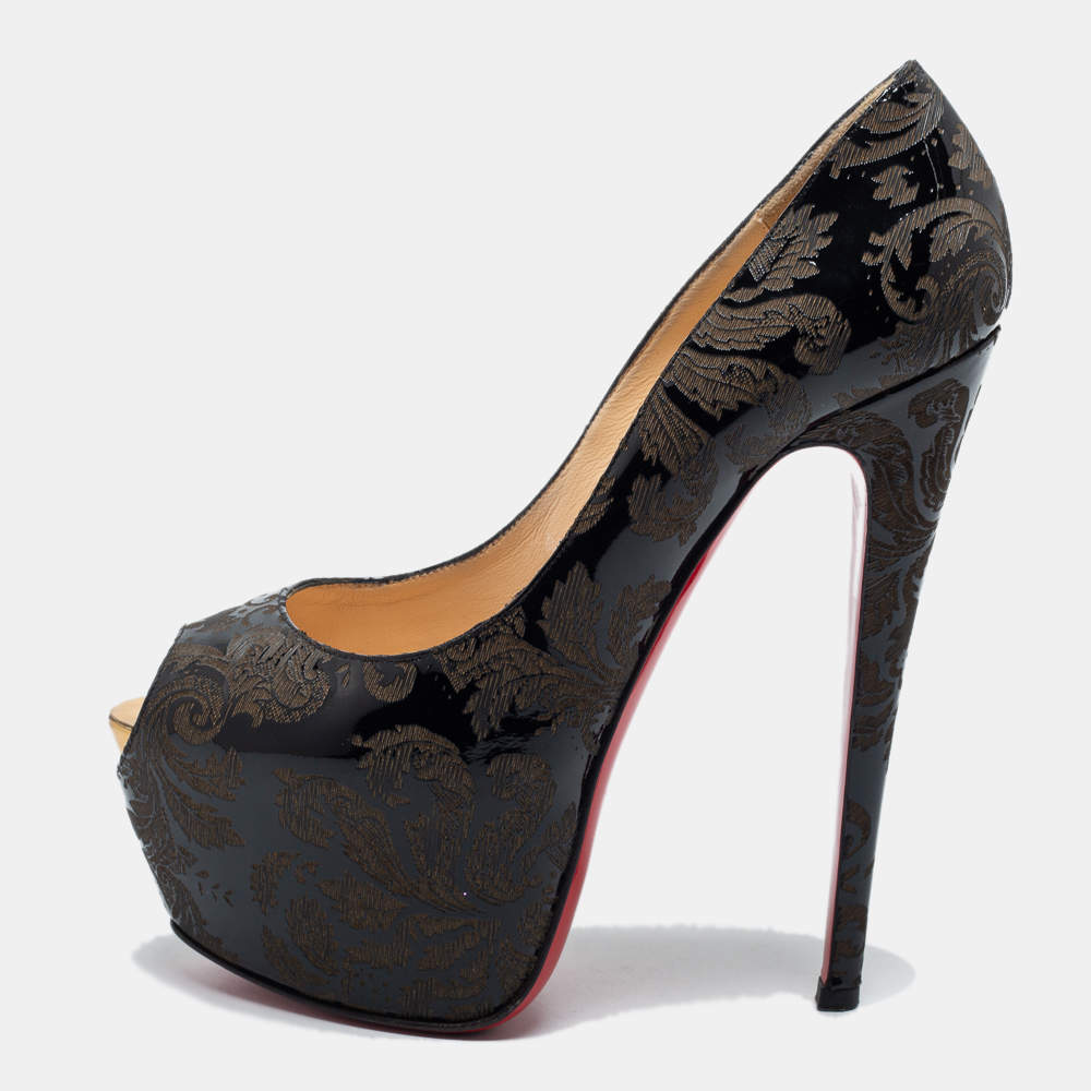 Pre Owned Christian Louboutin Black Patent Leather Highness Arabesque Peep Toe Pumps Size 39