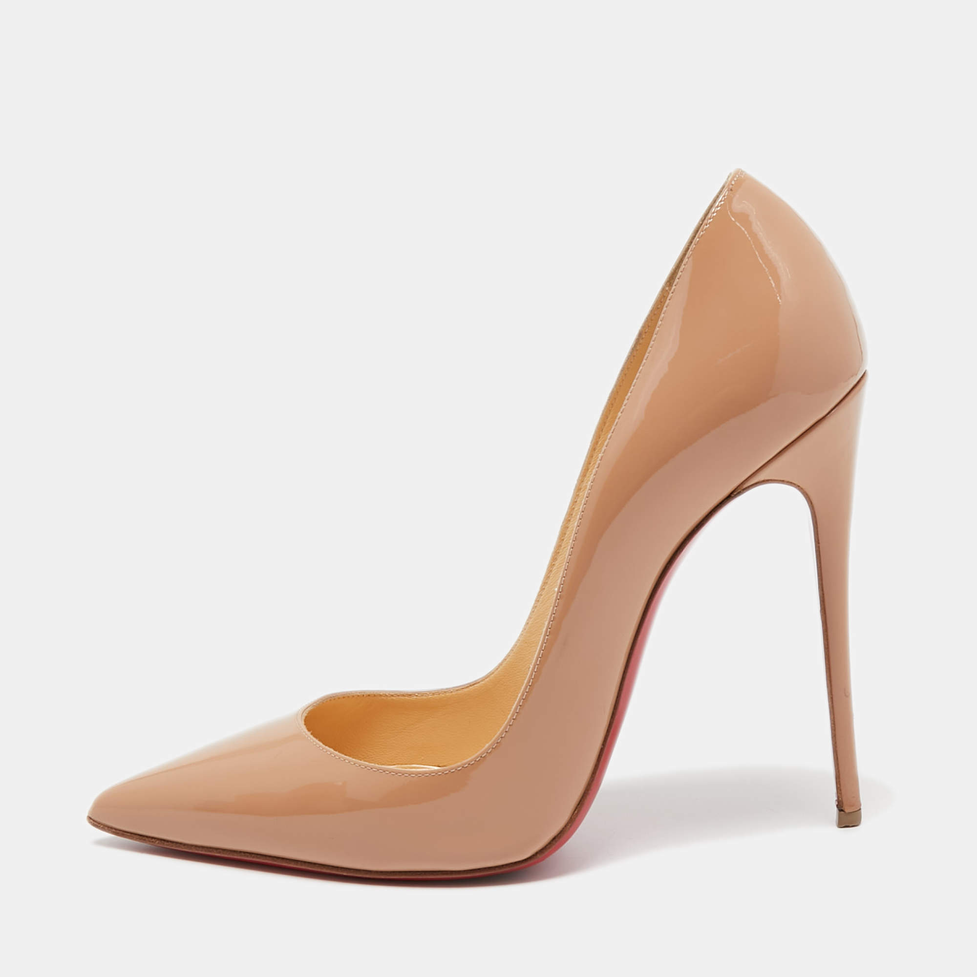 Pre Owned Christian Louboutin Beige Patent Leather So Kate Pumps Size 38.5