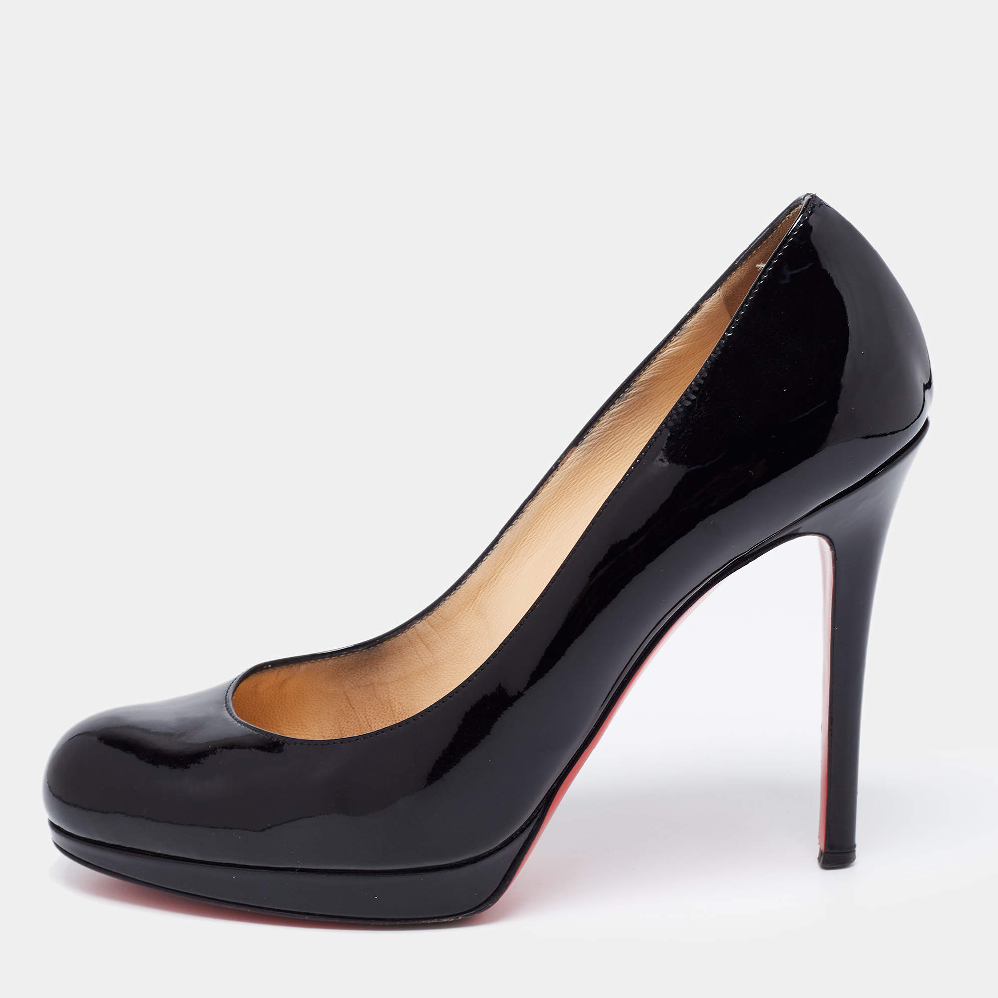 Pre Owned Christian Louboutin Black Patent Leather Bianca Pumps Size 37.5