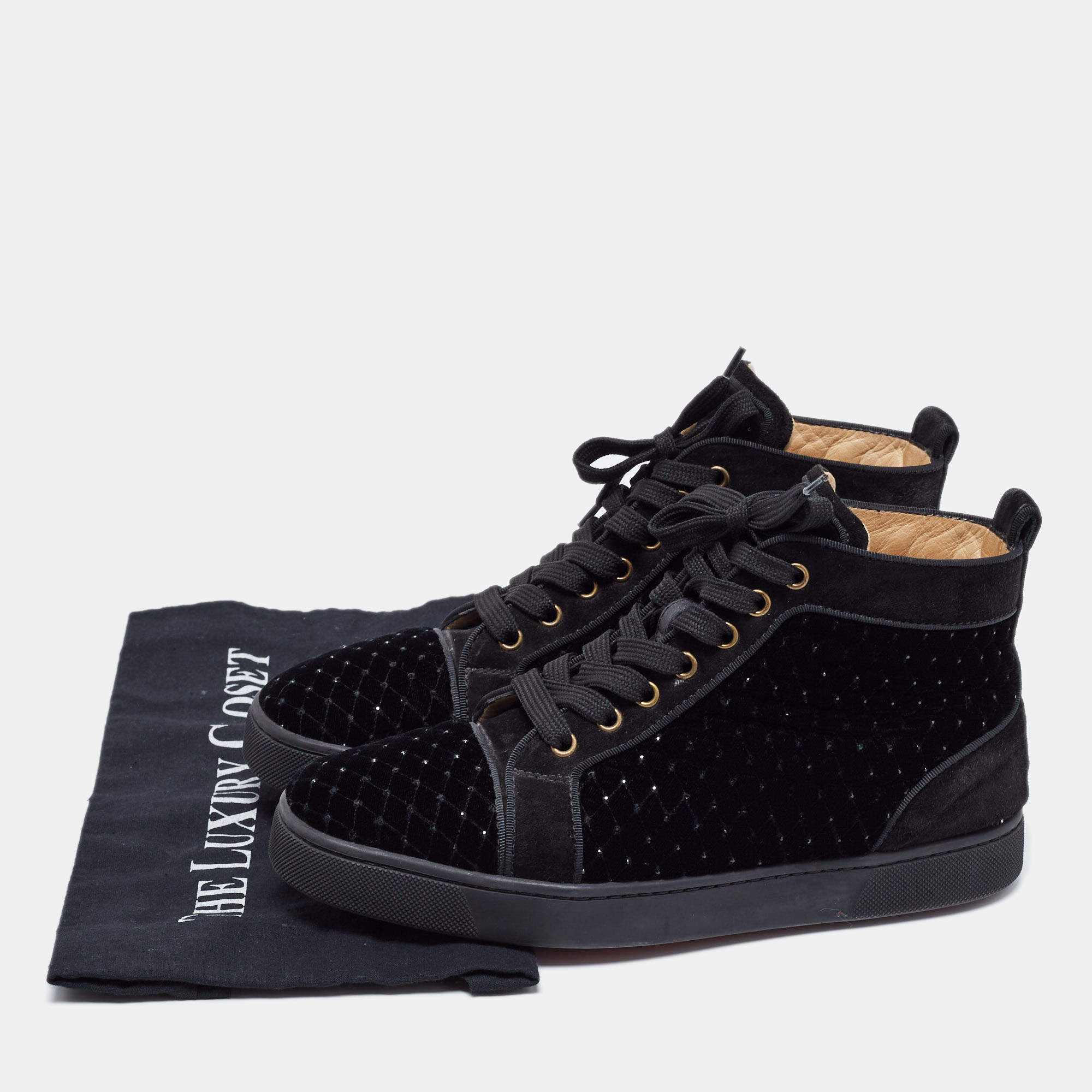 Louis Vuitton, Shoes, Christian Louboutin Black Spike Velvet Low Studded  Sneakers