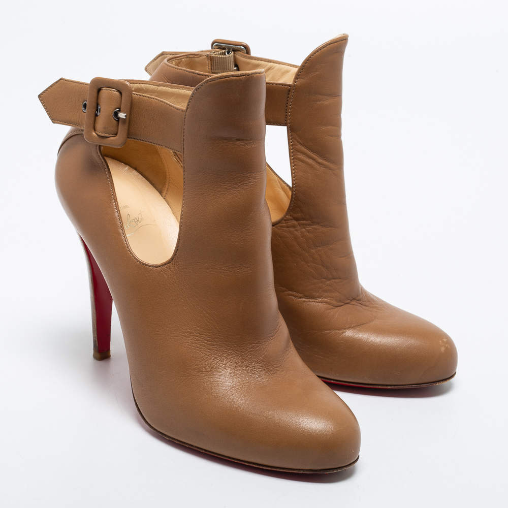 Christian Louboutin Brown Leather Cut Out Ankle Length Boots Size