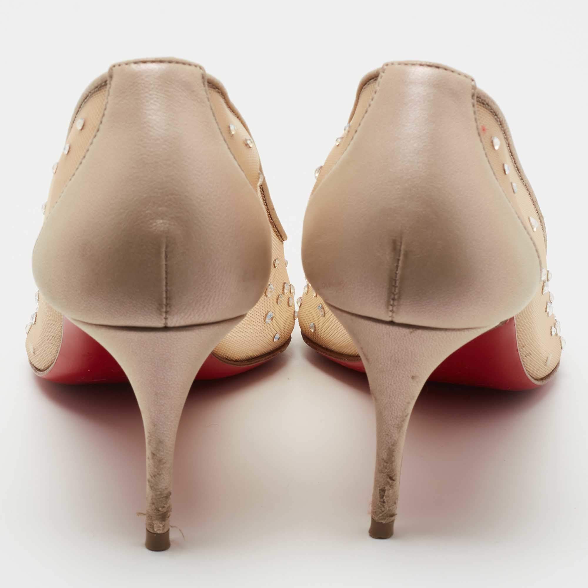Follies strass cloth heels Christian Louboutin Beige size 37 EU in Cloth -  35910654