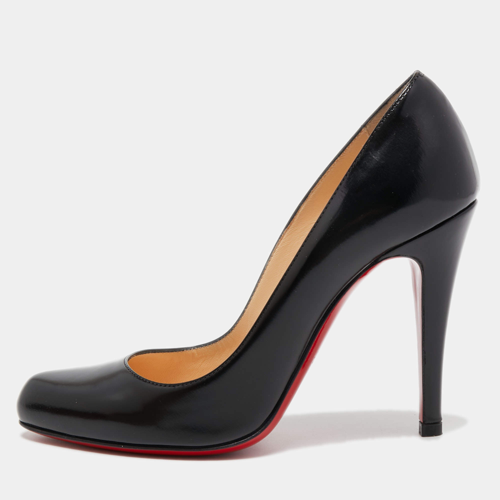 Pre Owned Christian Louboutin Black Leather Simple Pumps Size 35