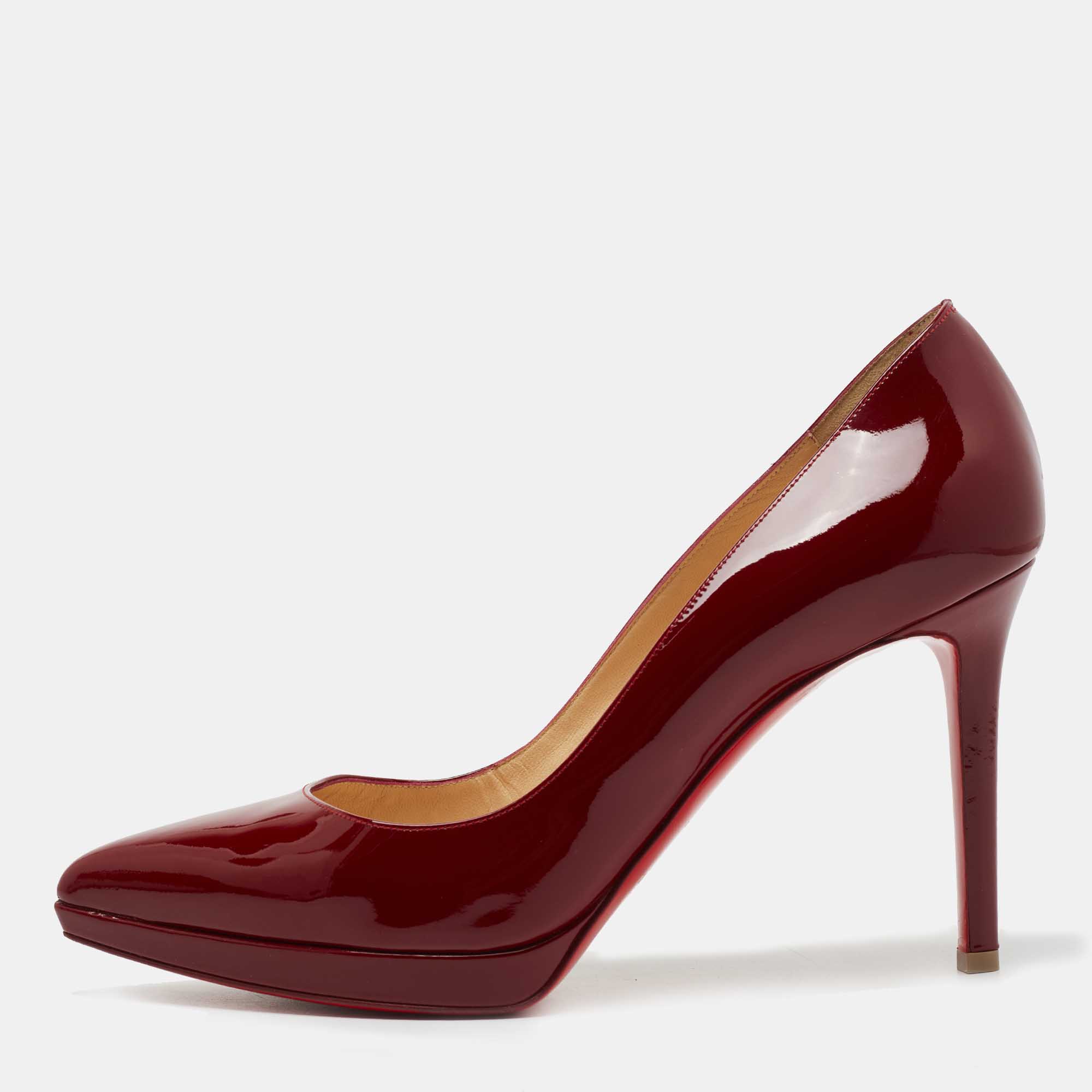 Pre Owned Christian Louboutin Burgundy Patent Leather Pigalle Plato Pumps Size 40.5