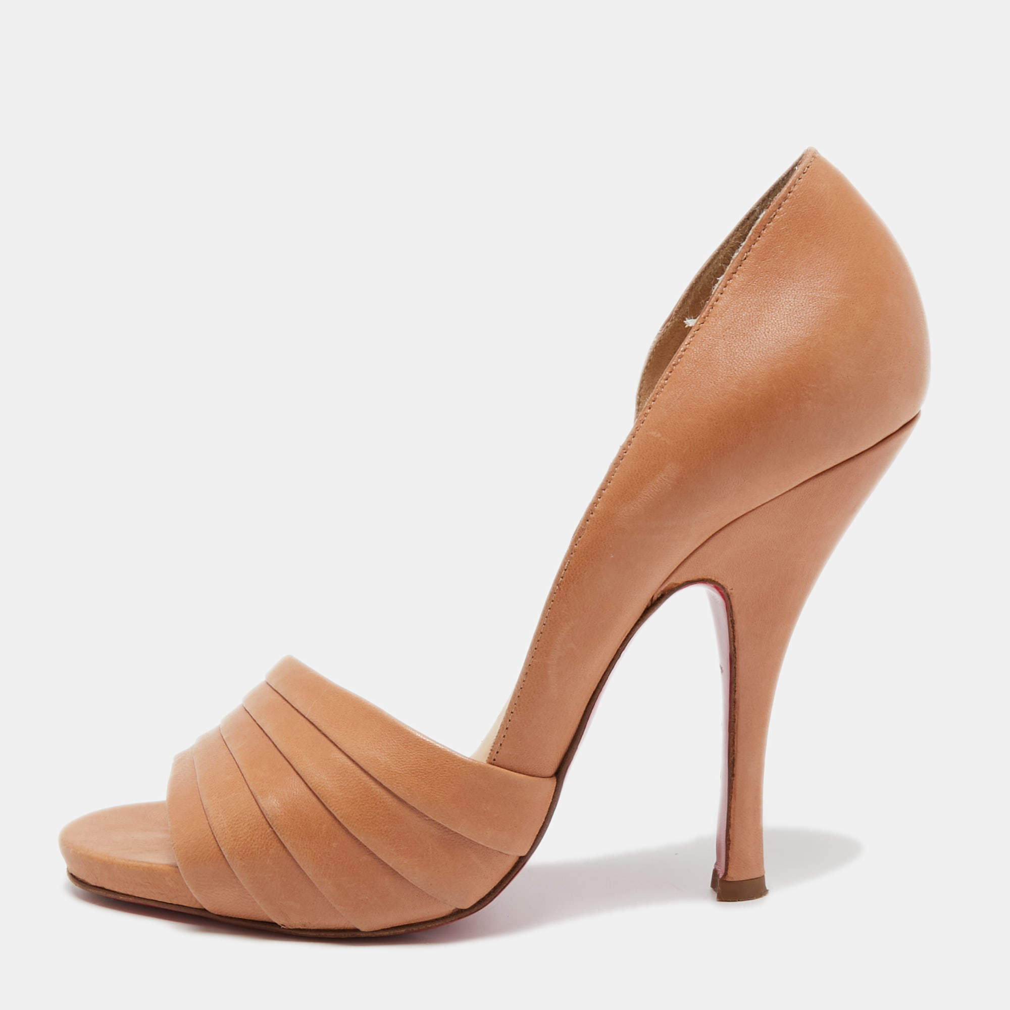 Christian Louboutin Beige Pleated Leather D'orsay Open Toe Sandals Size 39