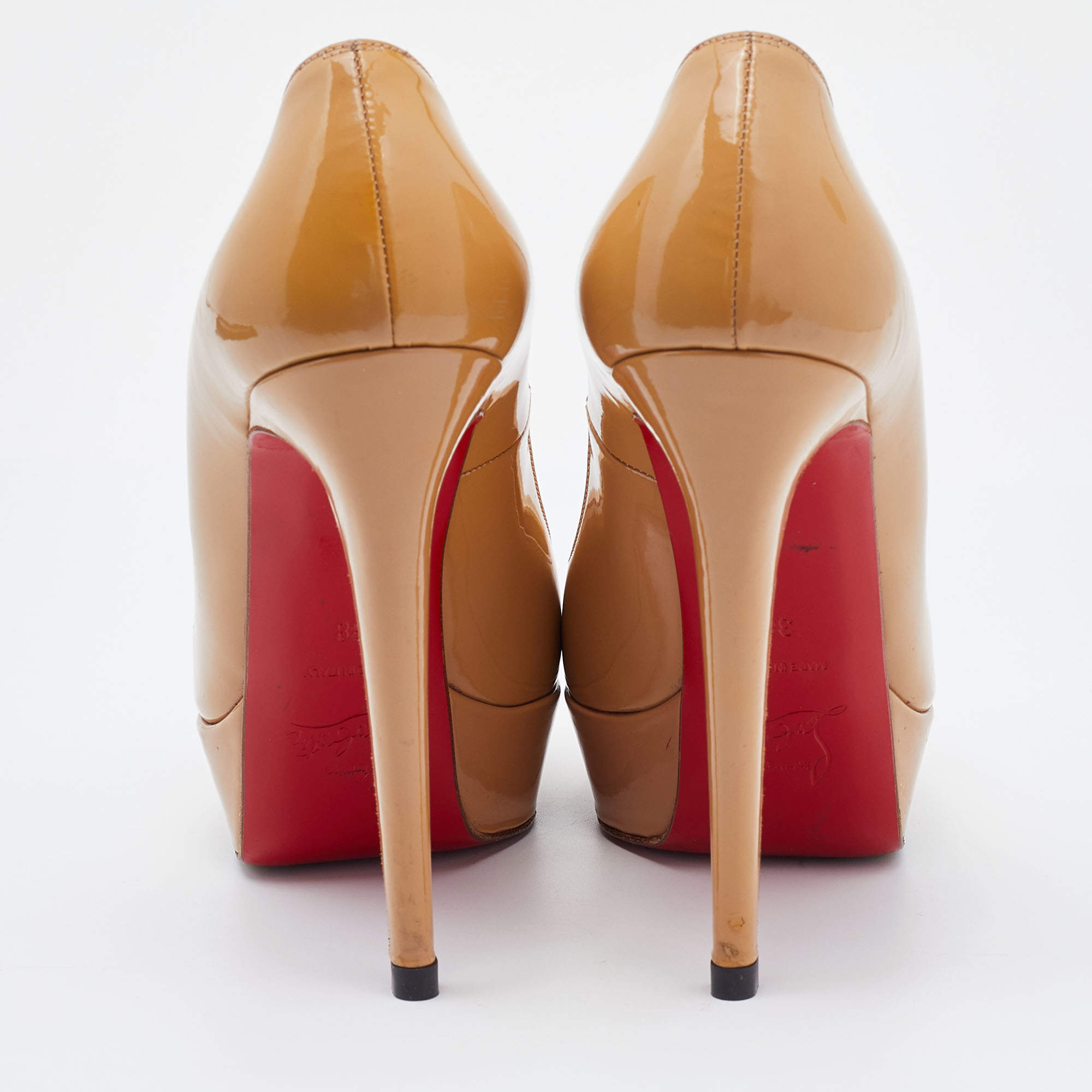 Christian Louboutin Beige Patent Leather Bianca Platform Pumps Size 38  Christian Louboutin