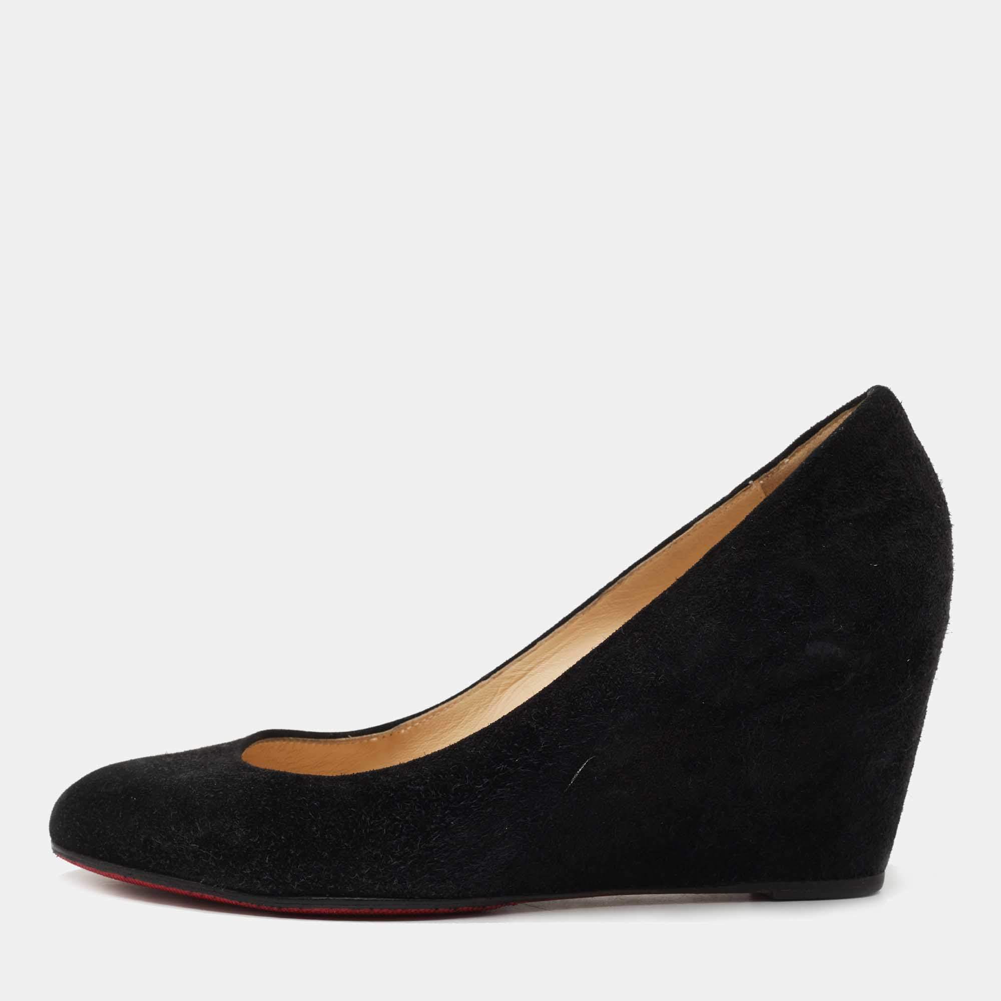 Christian Louboutin Black Suede Ron Ron Wedge Pumps Size 40