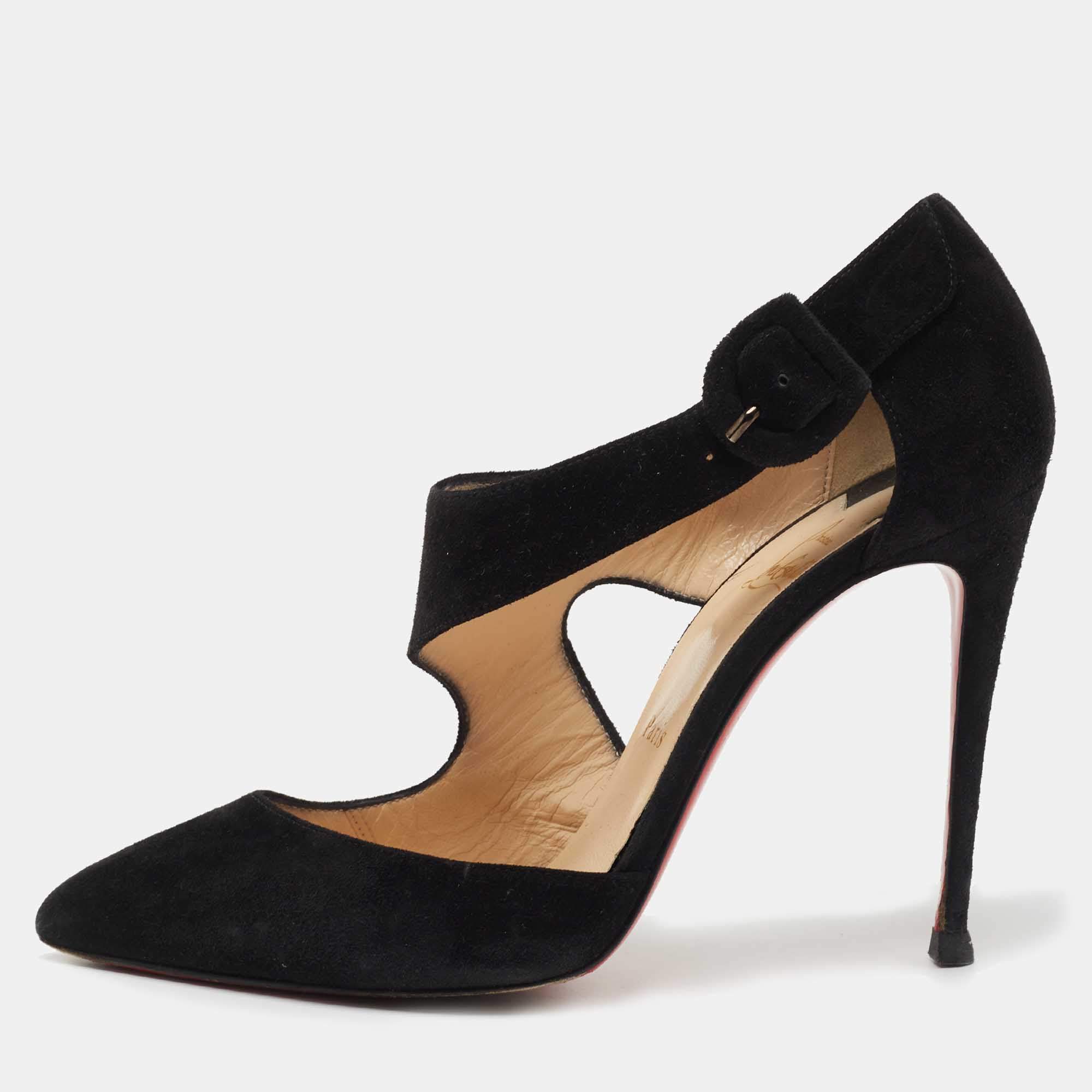 Pre Owned Christian Louboutin Black Suede Sharpetta Pumps Size 38.5