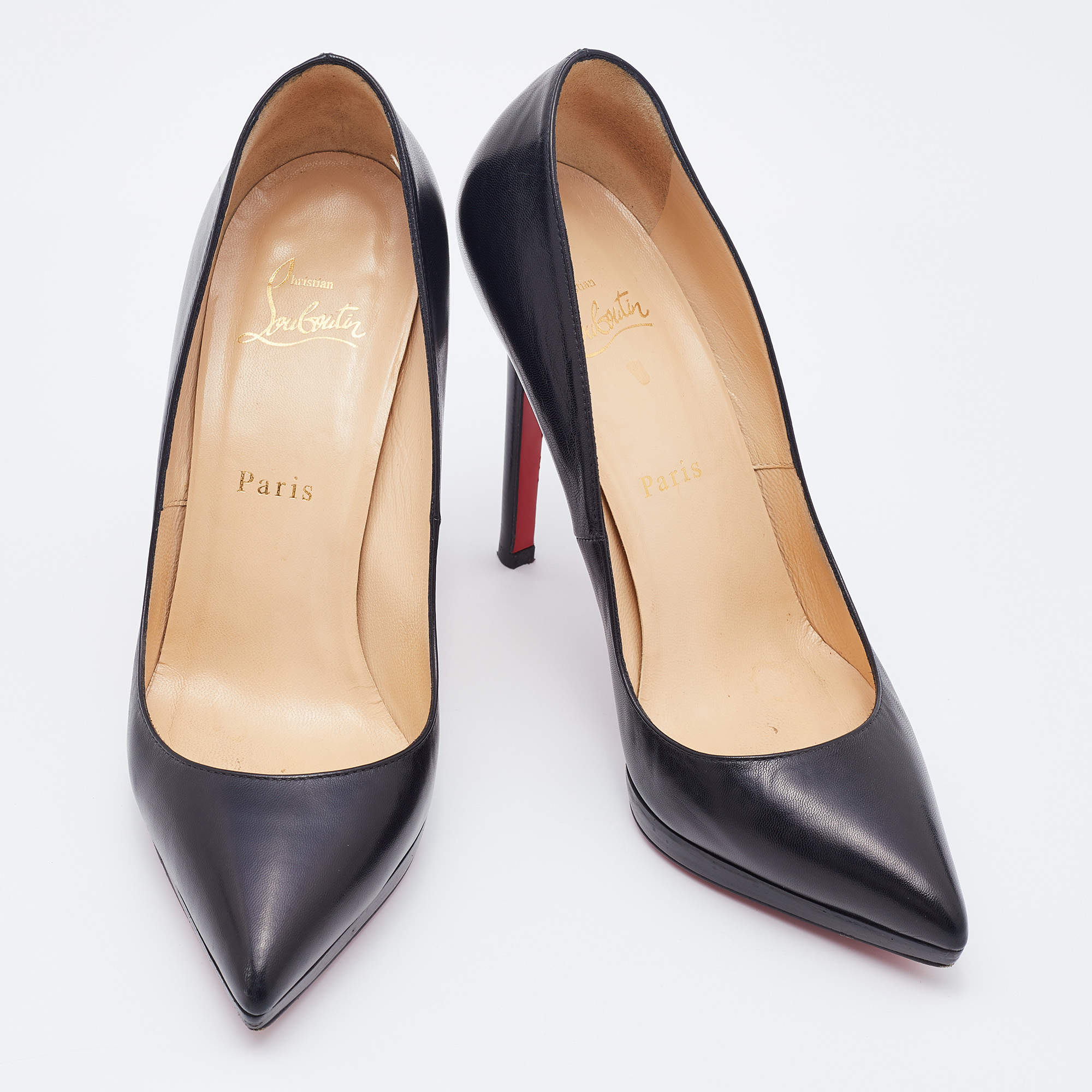 Christian Louboutin Pigalle Plato Kid 120mm Almond Toe black platform pumps  36,5 Leather ref.649203 - Joli Closet