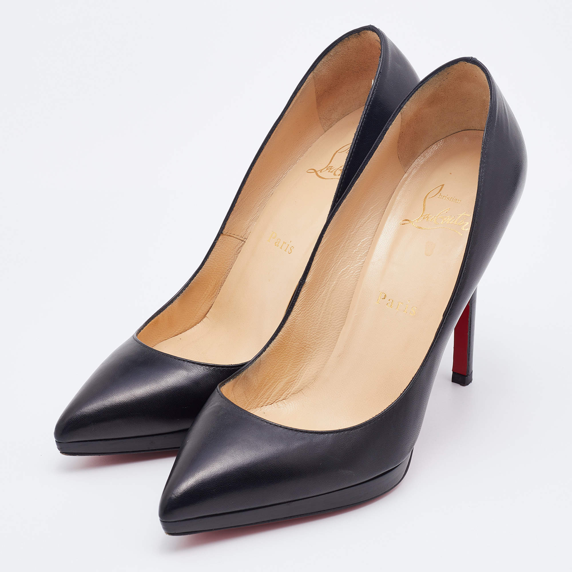 Christian Louboutin Pigalle Plato Kid 120mm Almond Toe black platform pumps  36,5 Leather ref.649203 - Joli Closet