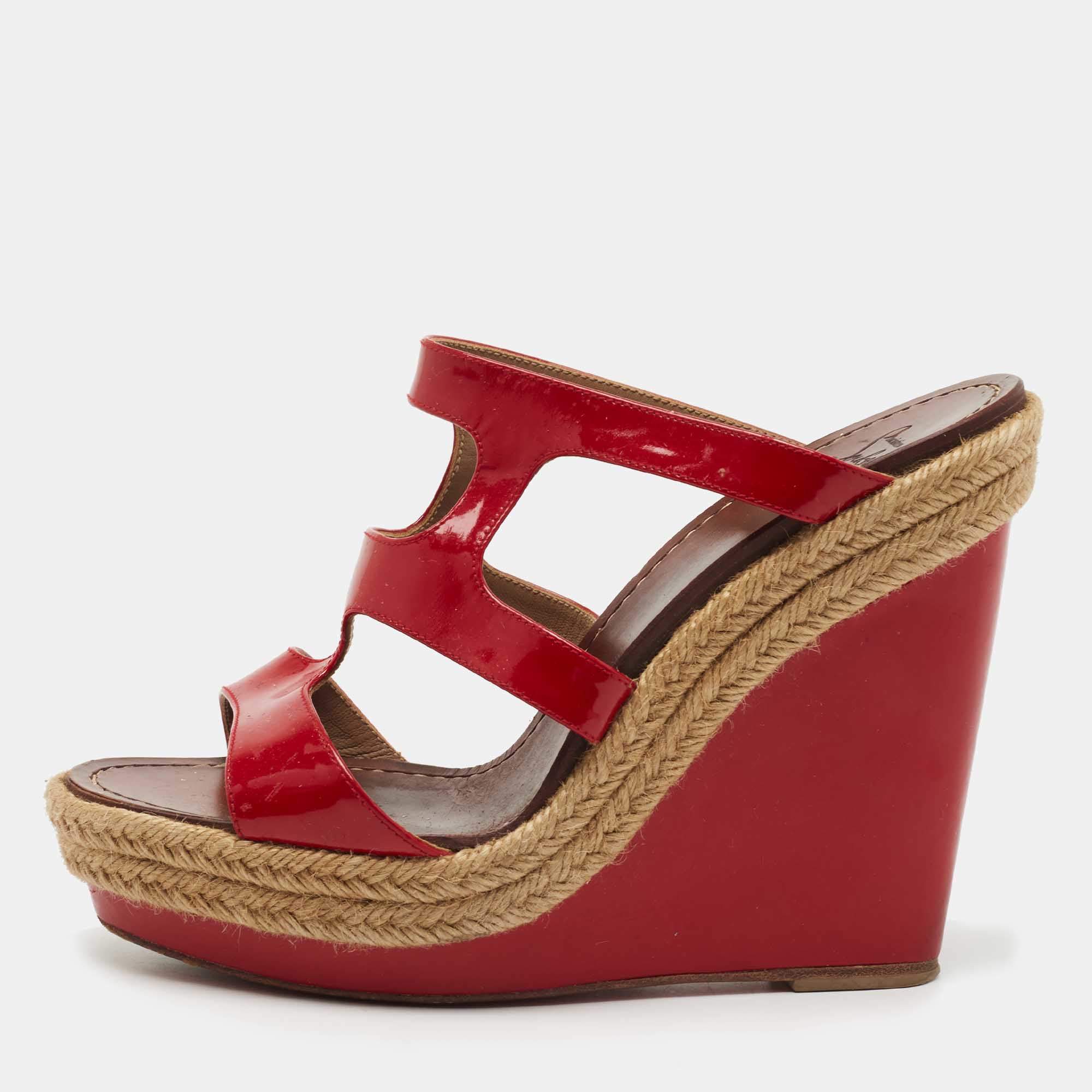 Christian Louboutin Red Patent Bilbao 120 Wedge Espadrilles Sandals Size 40 Christian Louboutin 2631