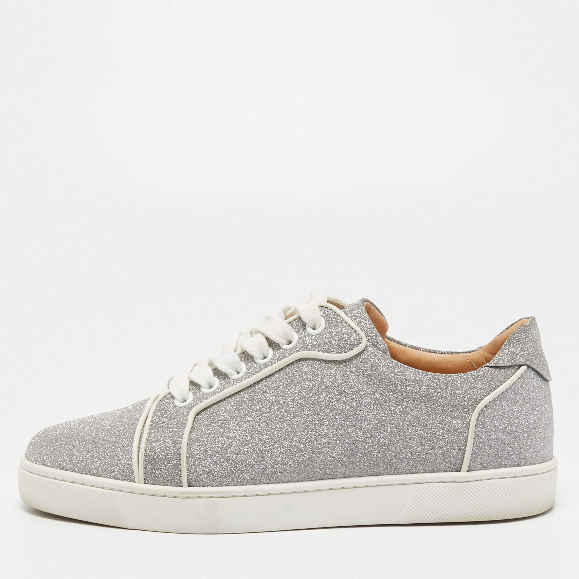 Christian Louboutin Silver Glitter Low Top Sneakers Size 38