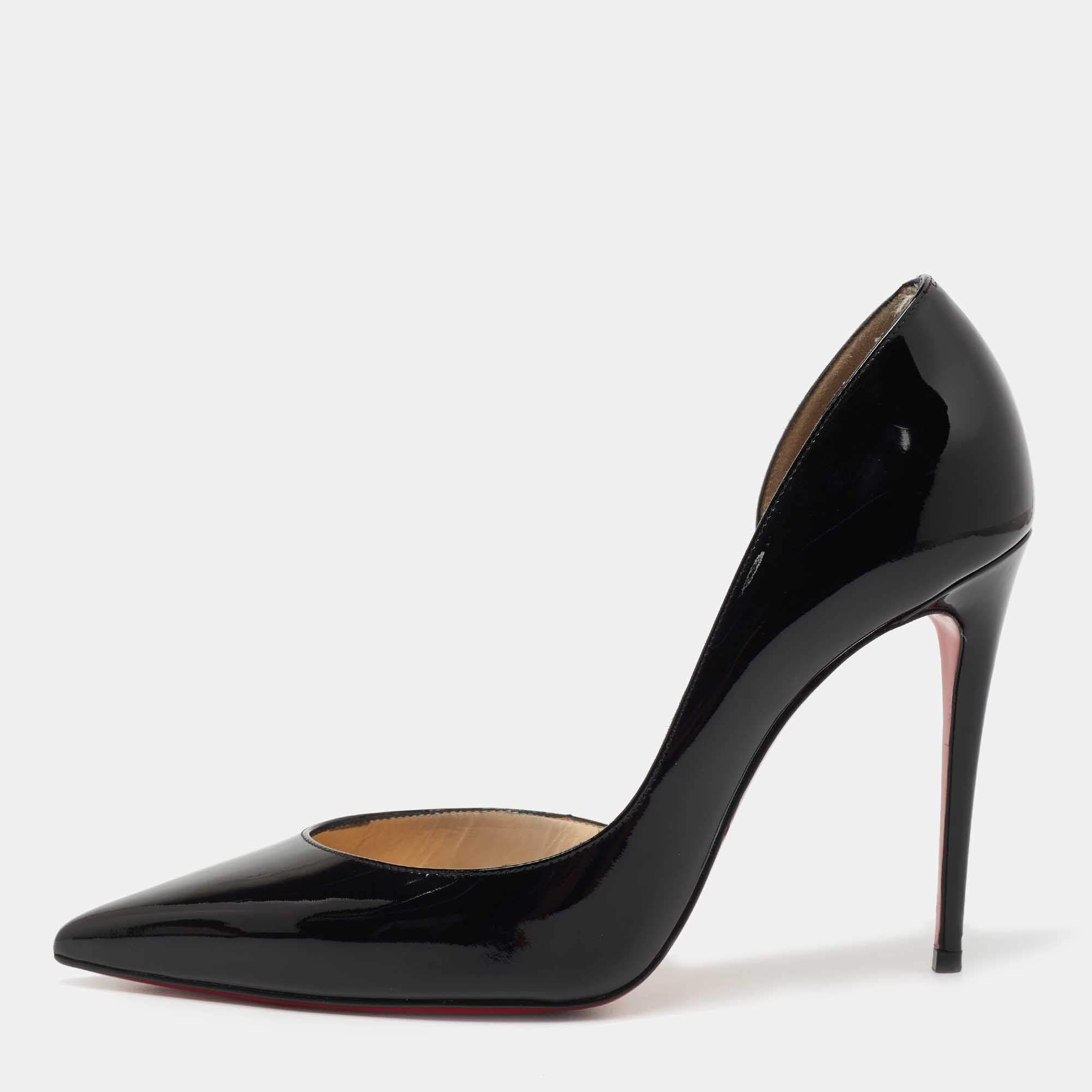 مملوكة مسبقًا Christian Louboutin Black Patent Leather Iriza Pumps Size 38