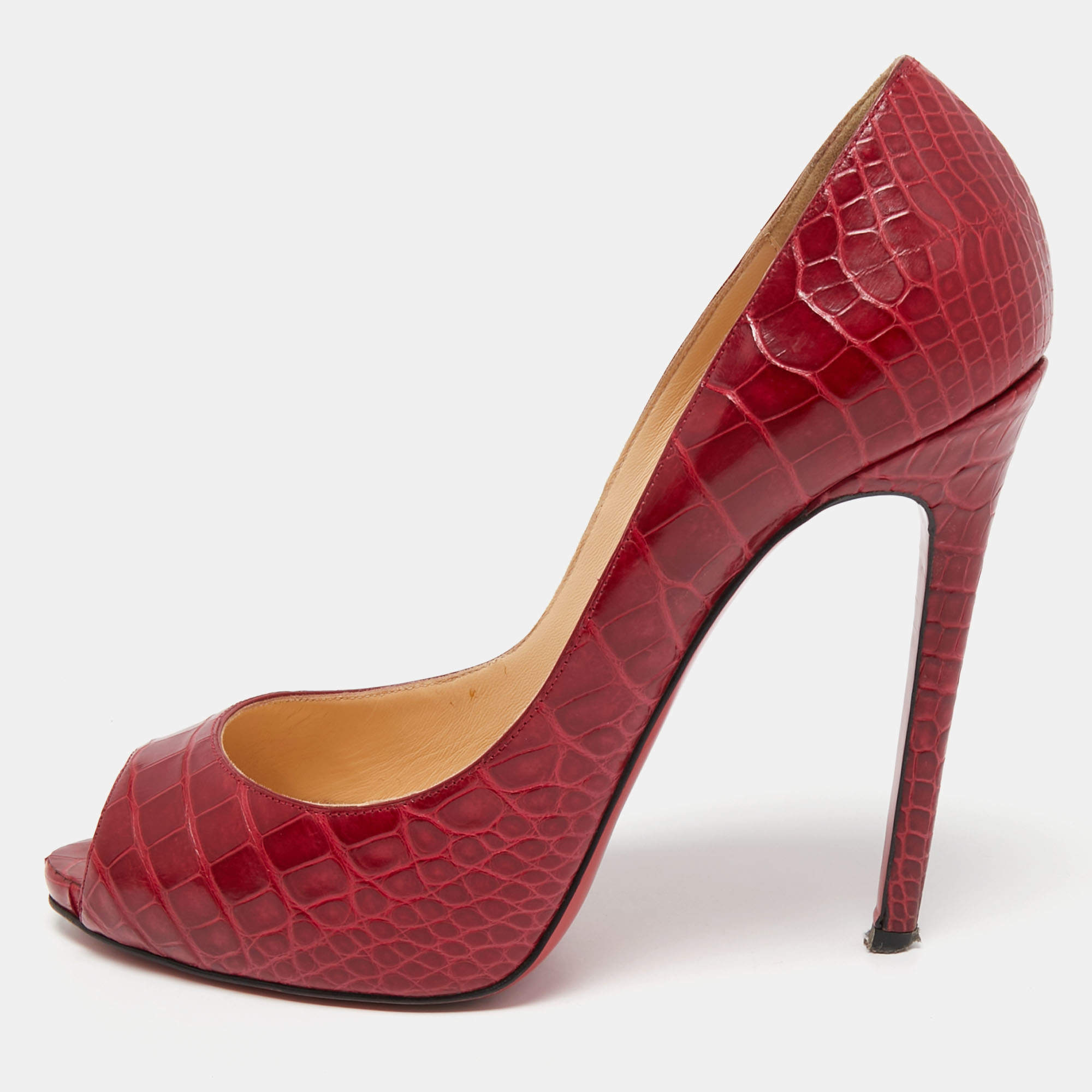 to uger tyk blande Christian Louboutin Dark Red Croc Embossed Leather Flo Pumps Size 40.5 Christian  Louboutin | TLC