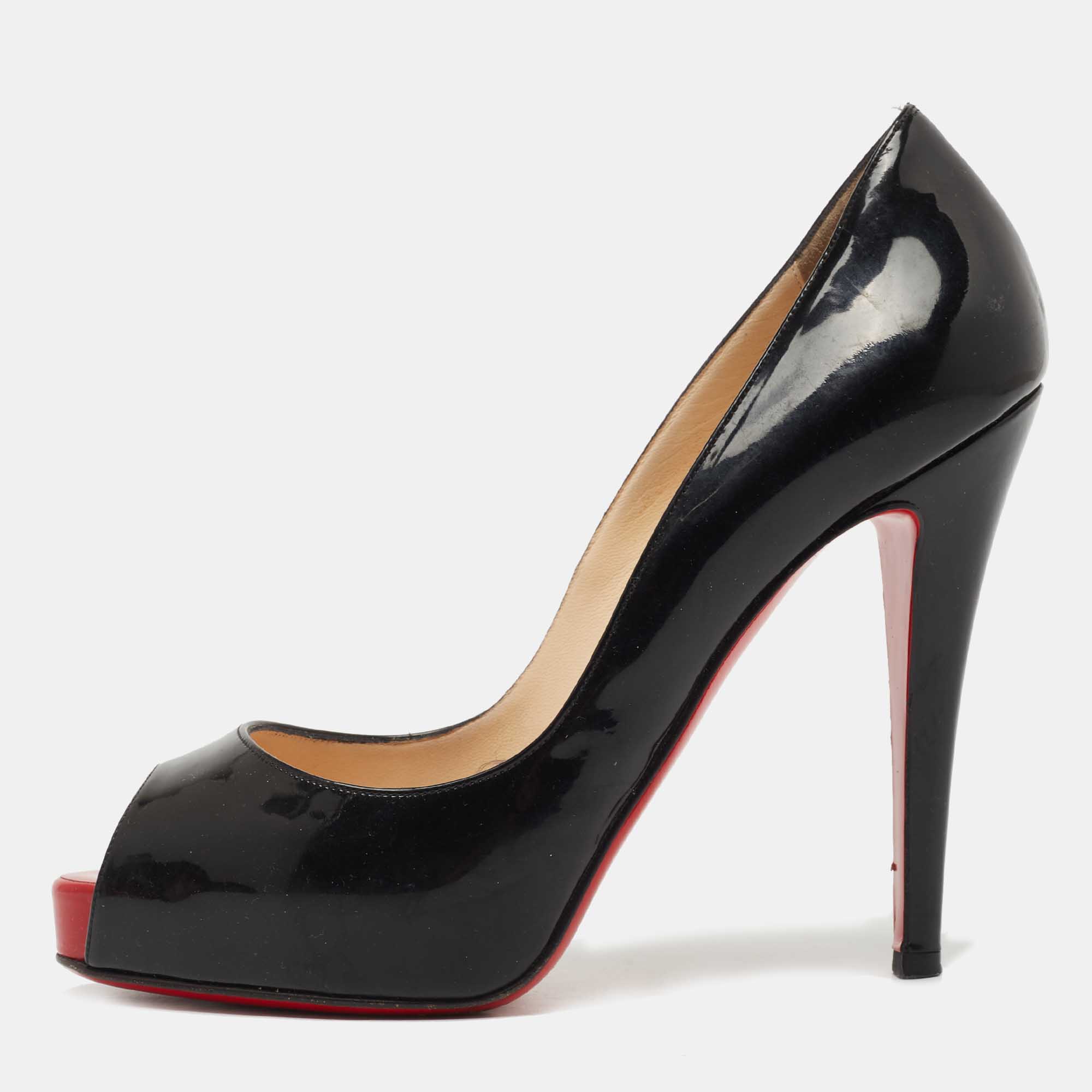 Christian Louboutin Black Patent Leather Very Prive Pumps Size 375 Christian Louboutin The 3764